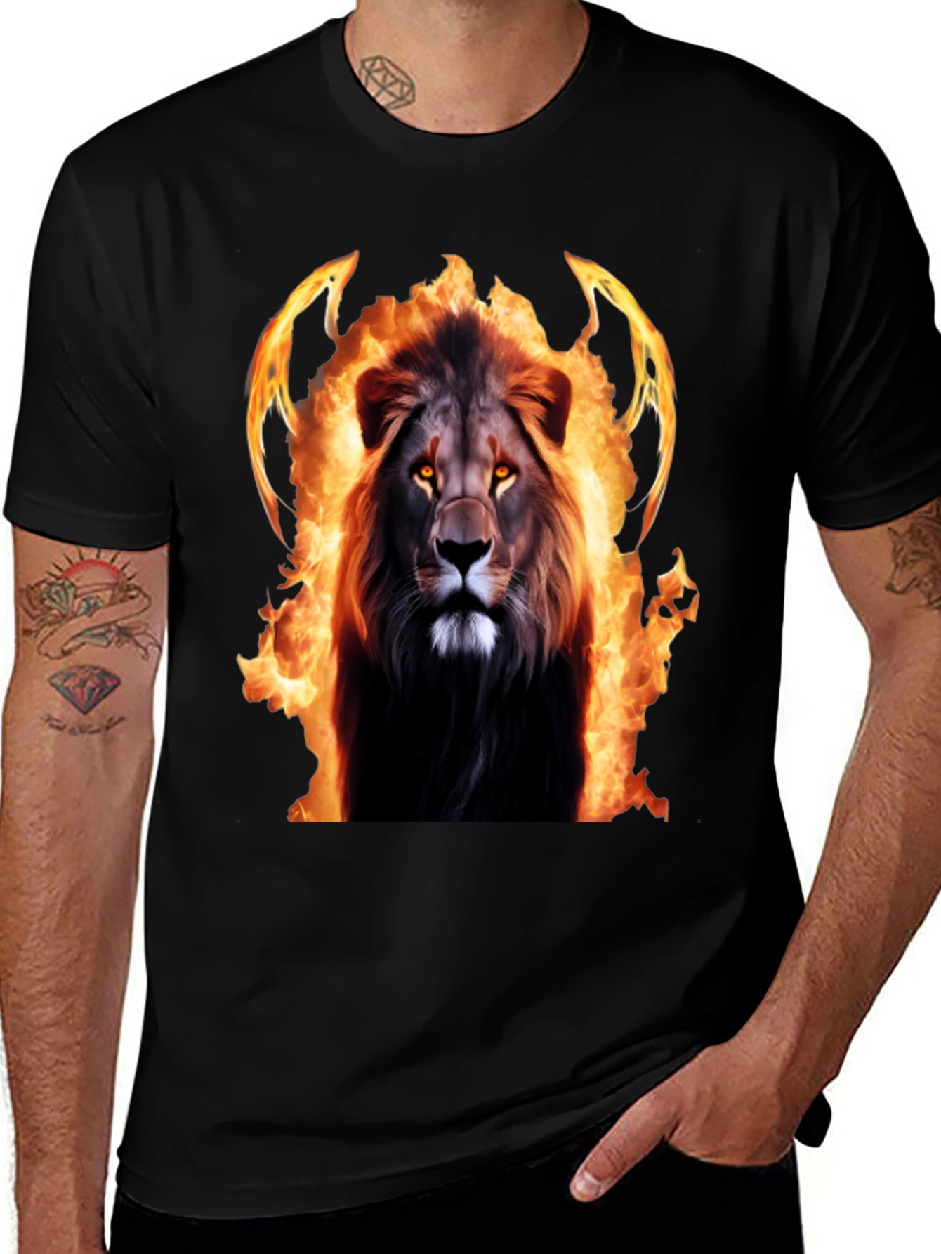 Variant 17 of Fiery Lion Graphic Tee - Black T-Shirt