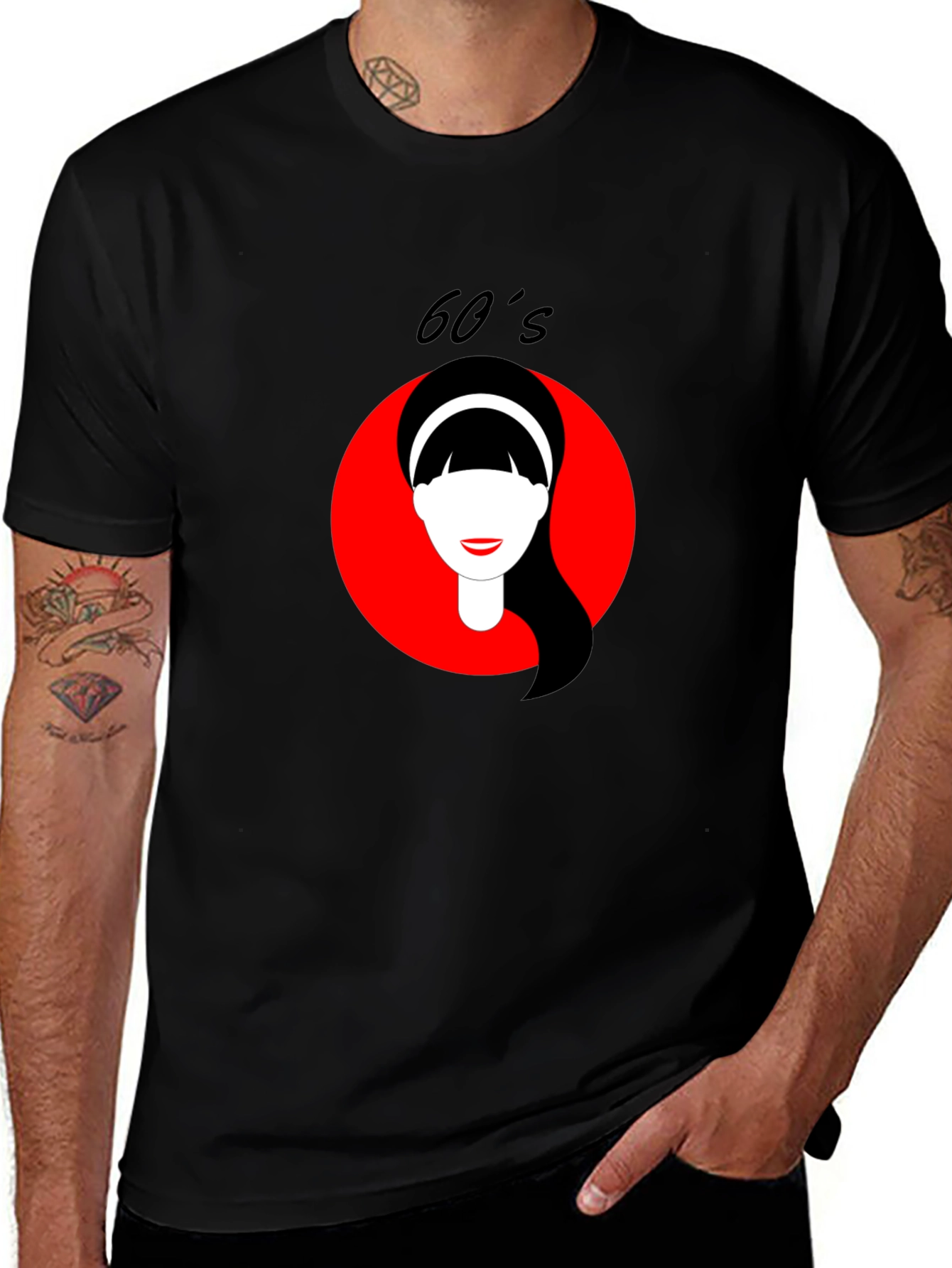 Retro 60s Mod Girl Graphic Tee - Black Cotton T-Shirt