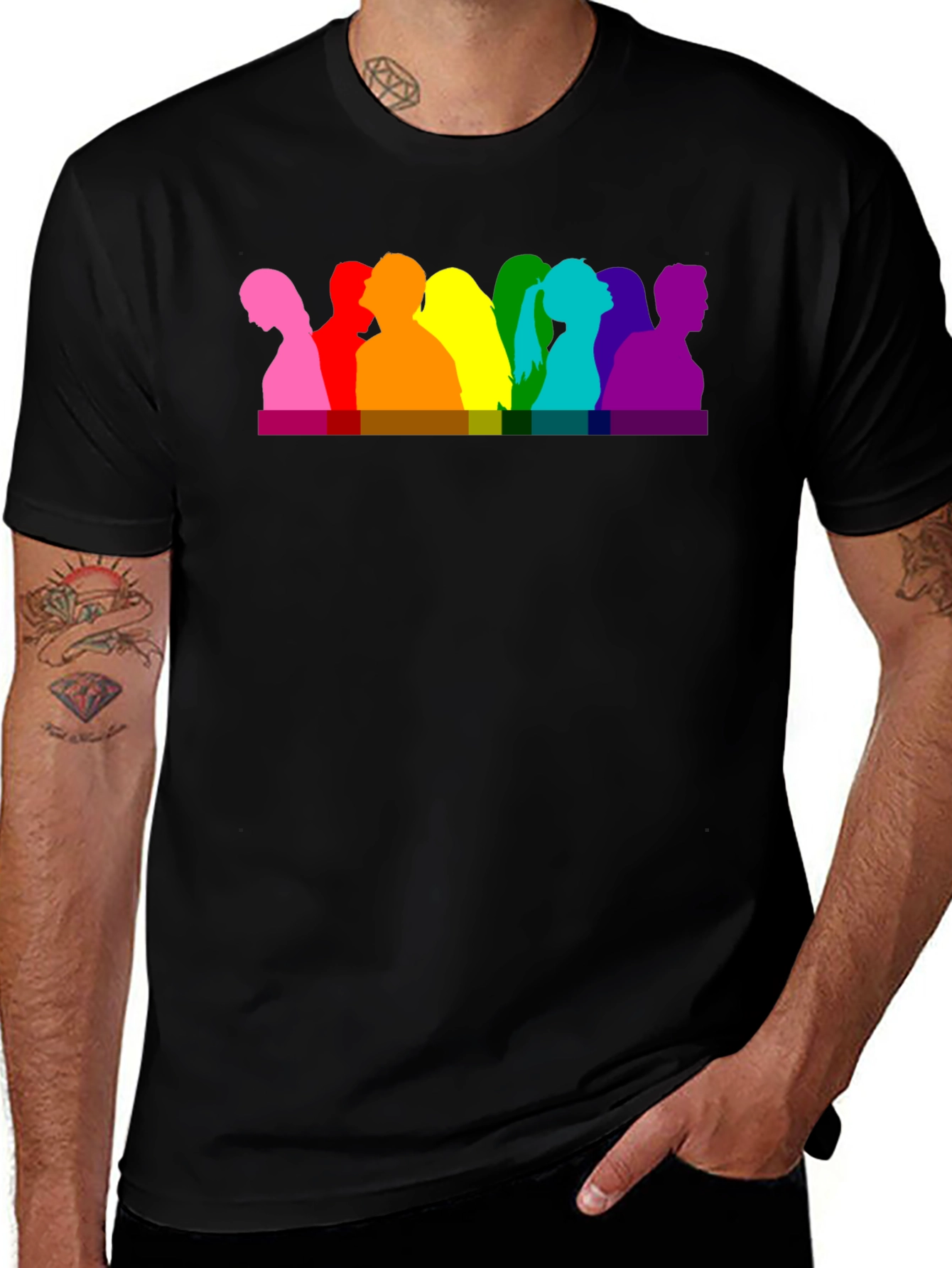 Variant 6 of Rainbow People Silhouette Graphic Tee - Black Cotton