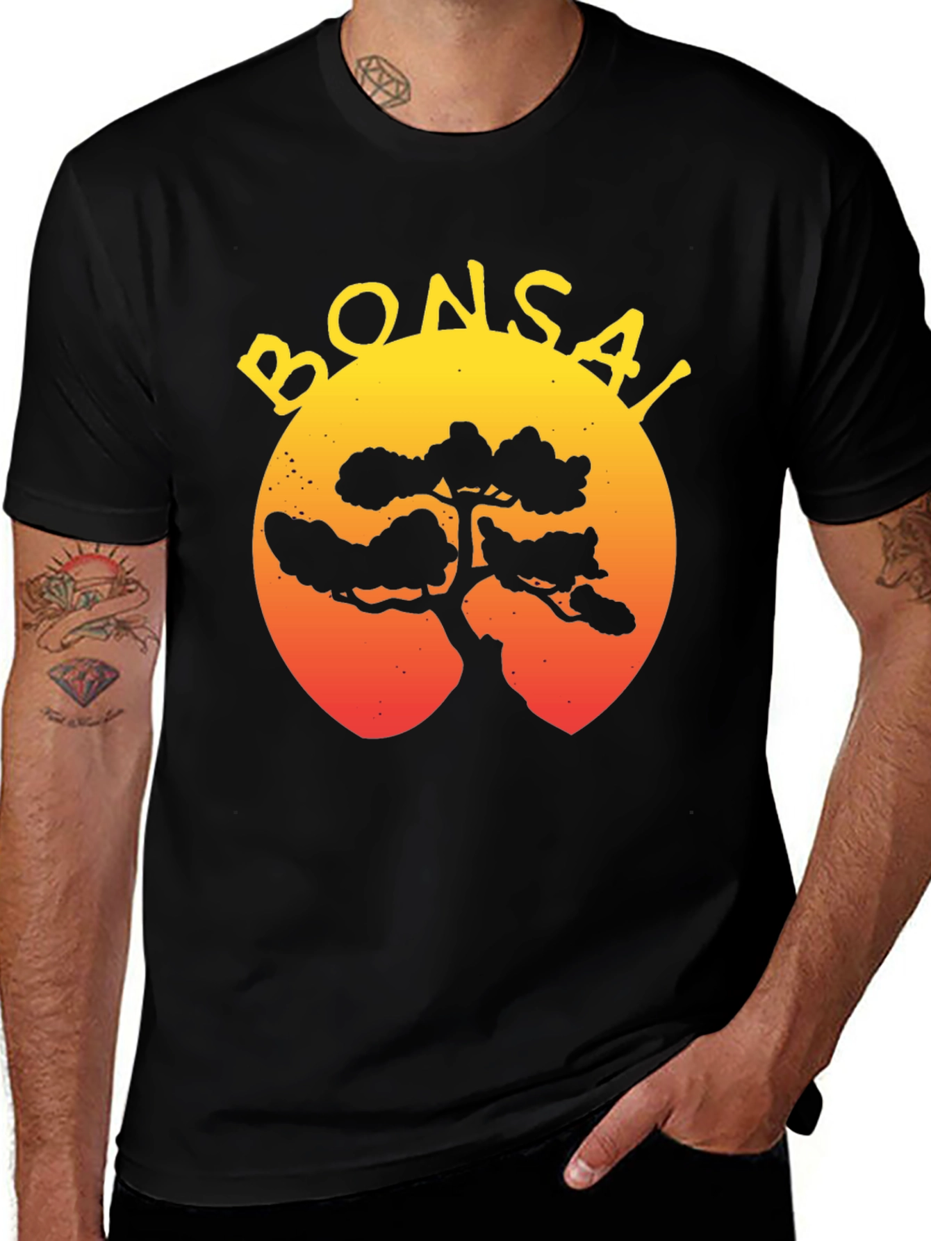 Variant 11 of Bonsai Tree Sunset Graphic T-Shirt - Unique Design