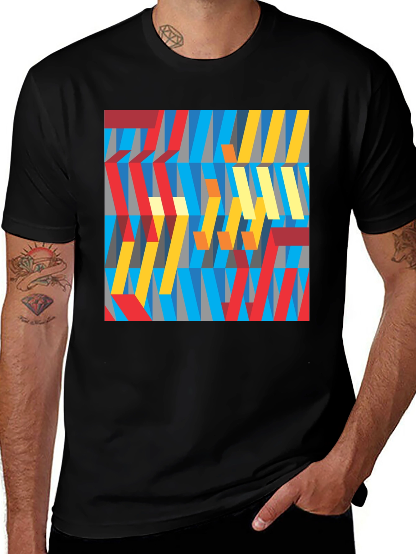 Variant 9 of Abstract Geometric Pattern Graphic Tee - Black