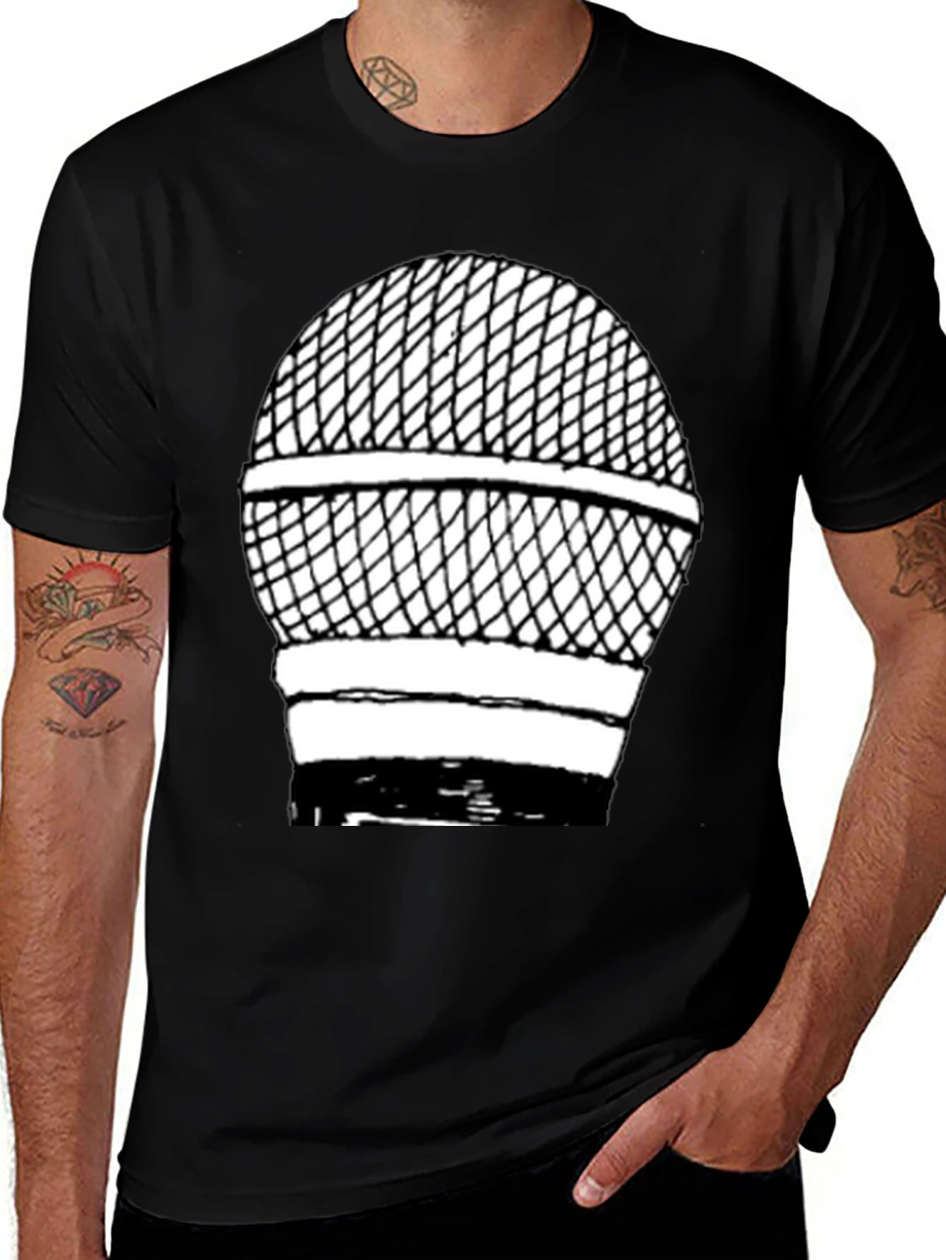 Variant 20 of Retro Microphone Graphic Tee - Black Cotton Shirt