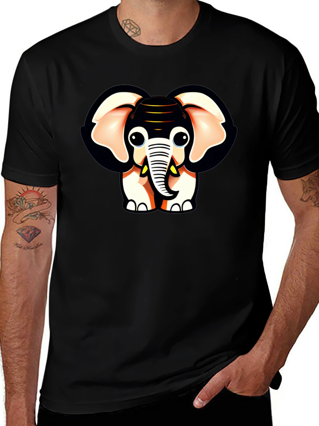 Variant 13 of Cute Cartoon Elephant Graphic Black T-Shirt