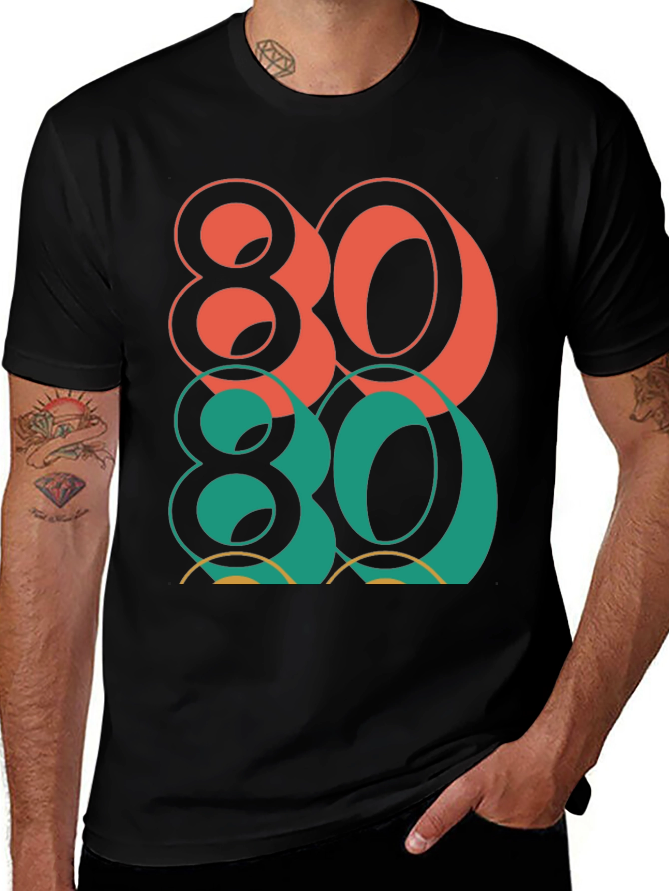 Black Retro 80's Graphic Tee - Bold Style main image
