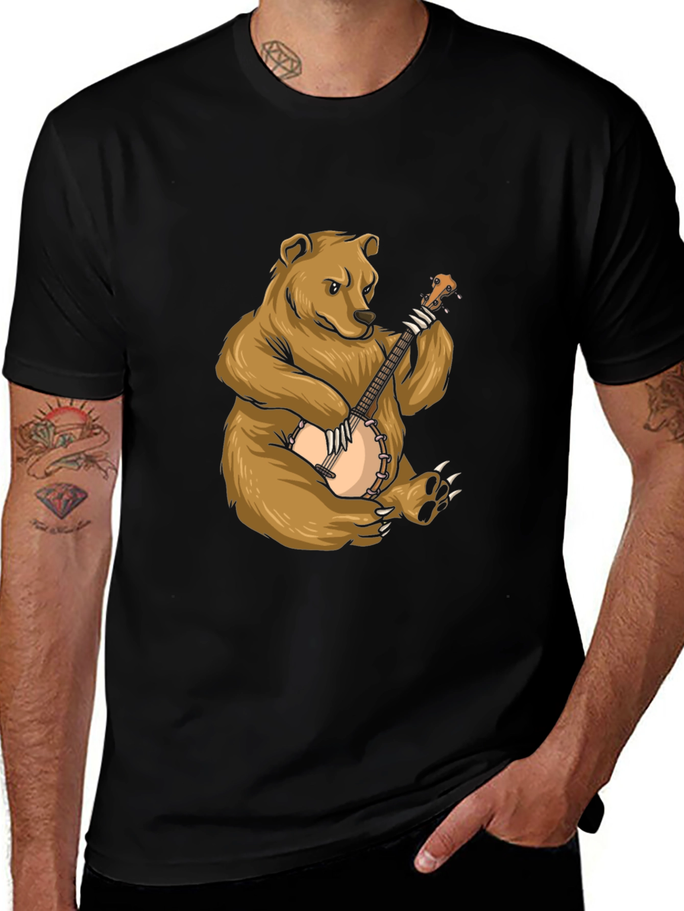 Black Bear Playing Banjo Graphic Tee main image