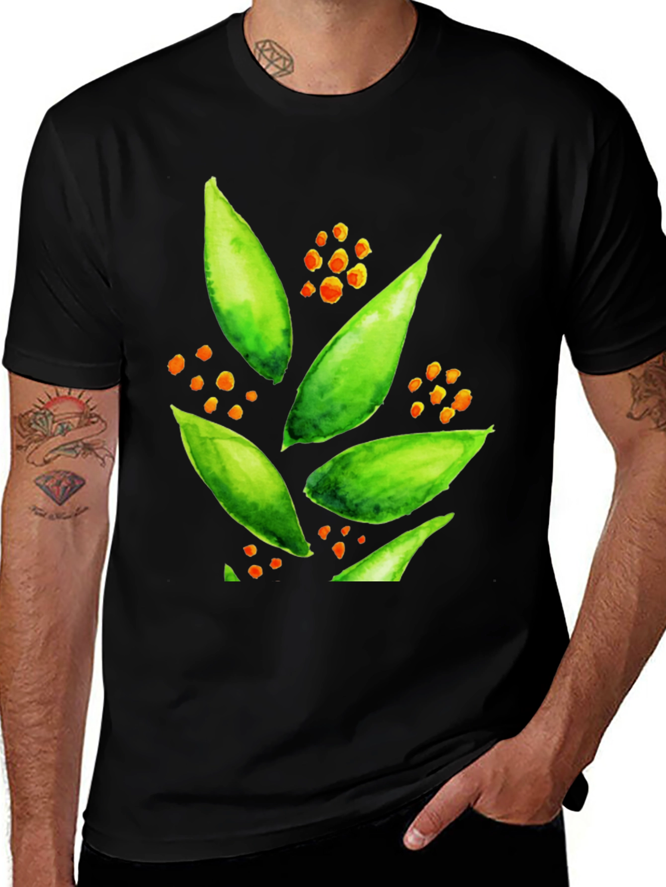 Variant 10 of Leaf and Specks Graphic Print Black Tee
