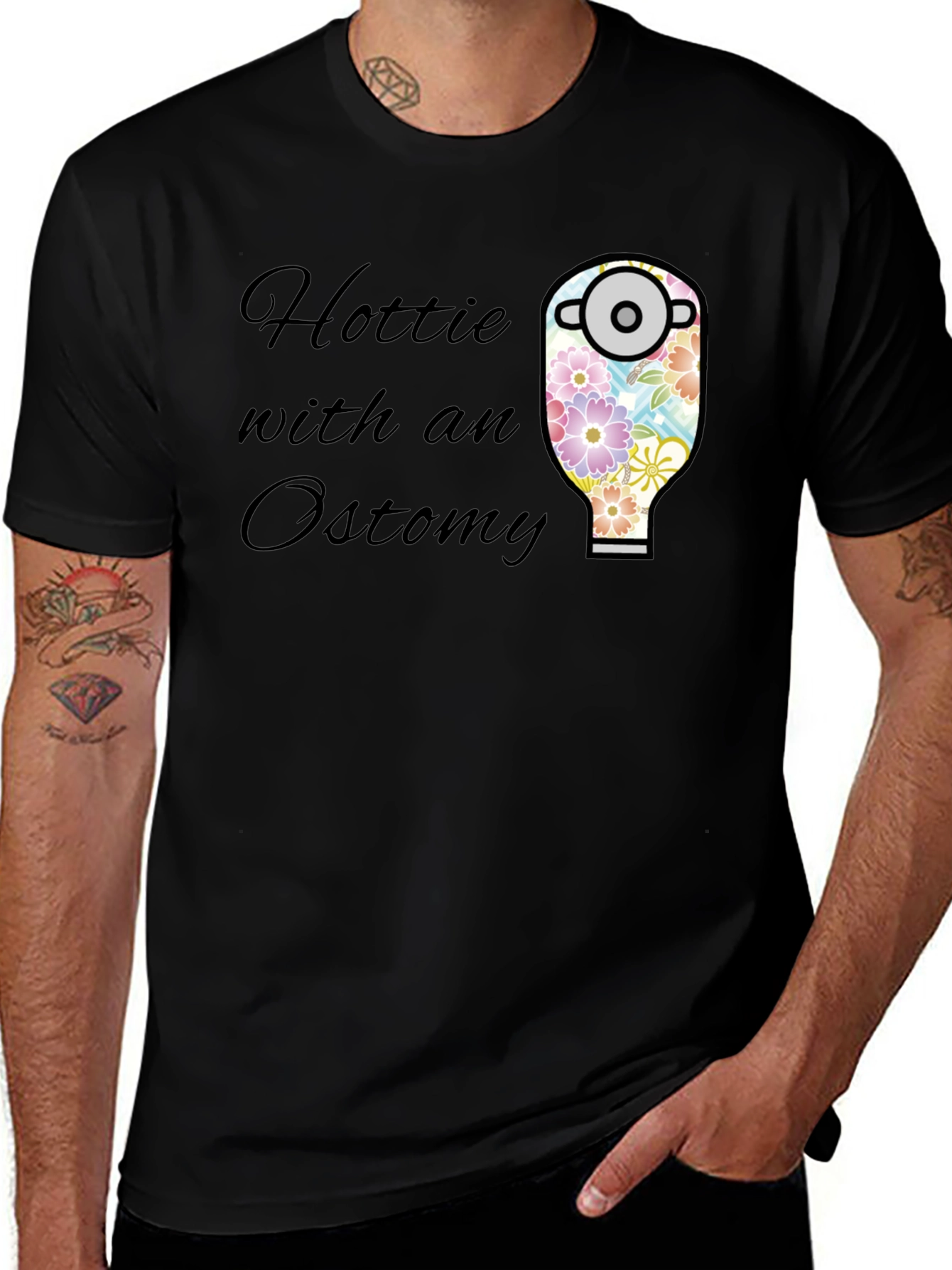 Hottie With An Ostomy T-Shirt: Floral Ostomy Pride