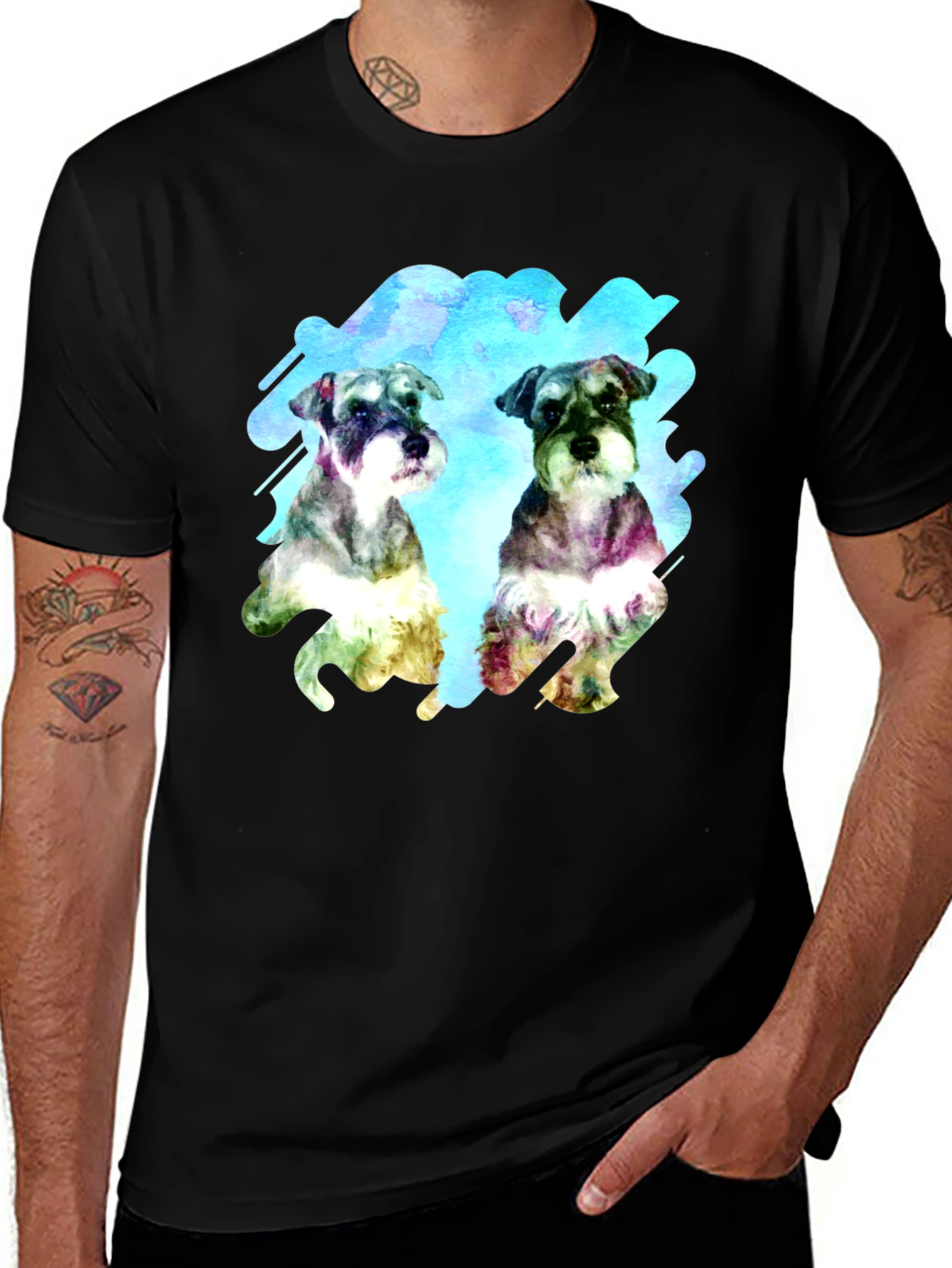 Schnauzer Watercolor Print Black T-Shirt