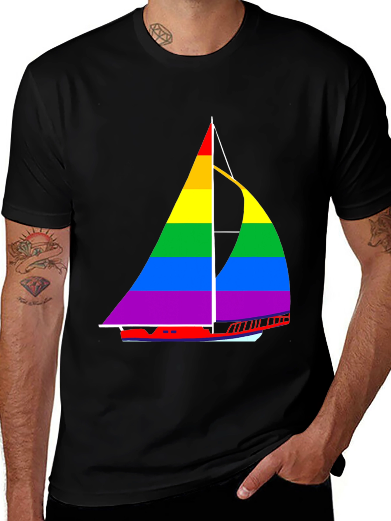 Variant 28 of Rainbow Sailboat T-Shirt - Pride Nautical Tee