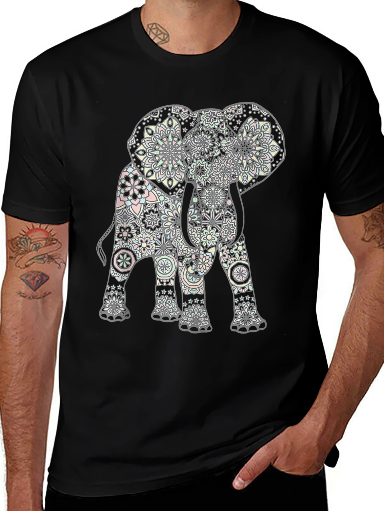 Variant 2 of Elephant Mandala Graphic Tee - Stylish Black T-Shirt