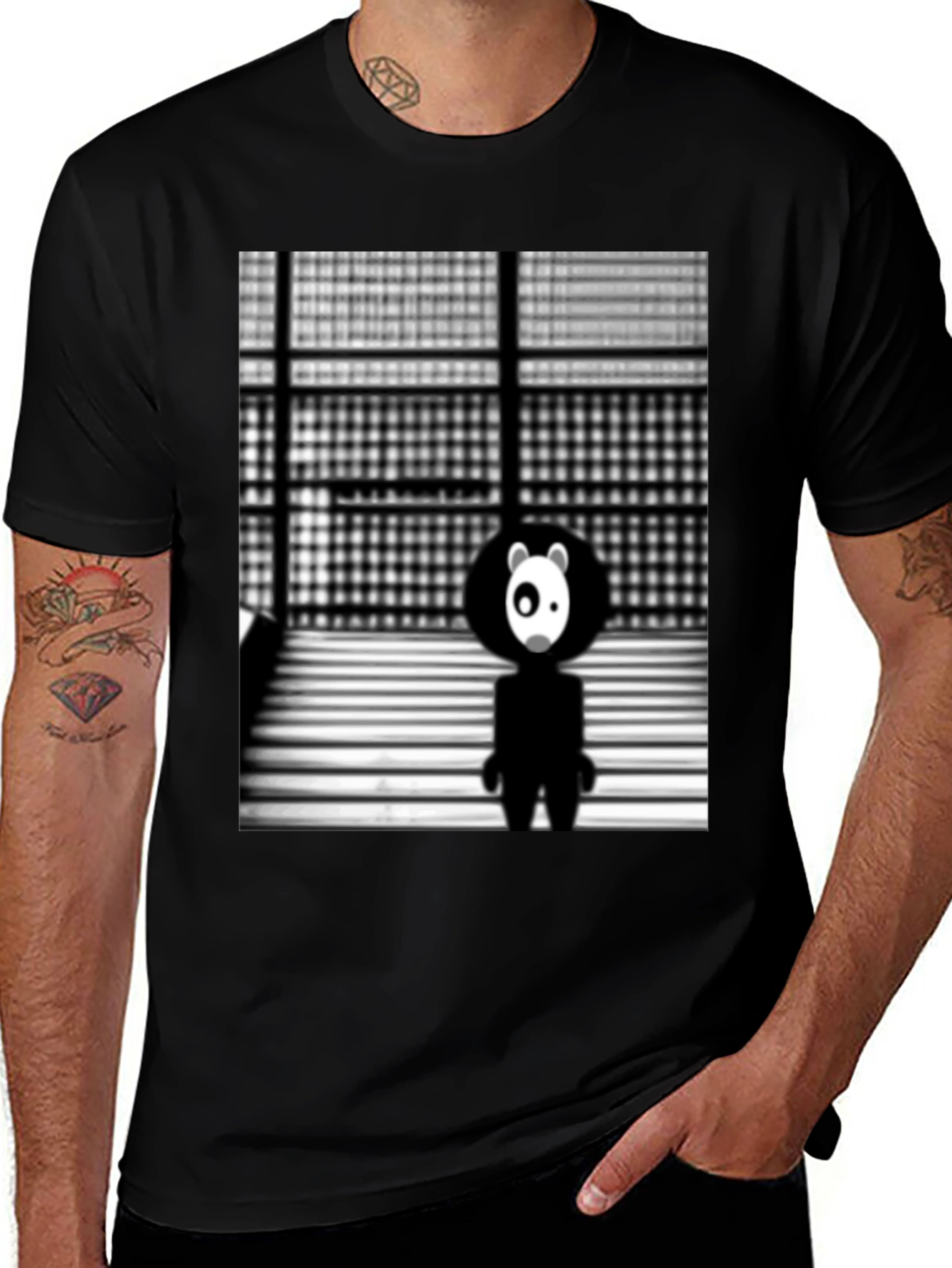 Variant 10 of Abstract Panda Graphic Black T-Shirt
