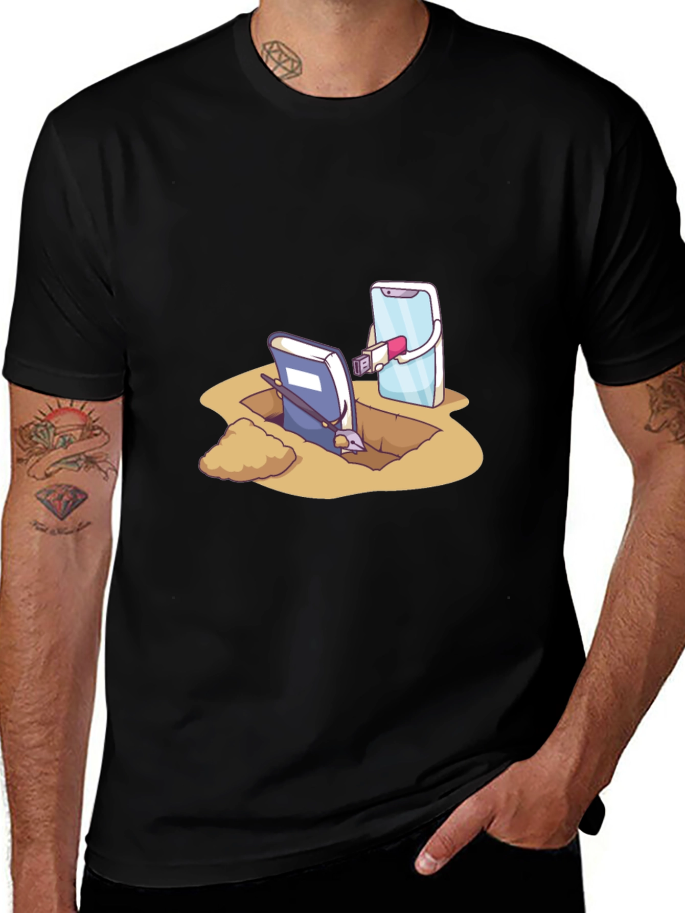 Variant 7 of Funny Tech vs Tradition Black T-Shirt