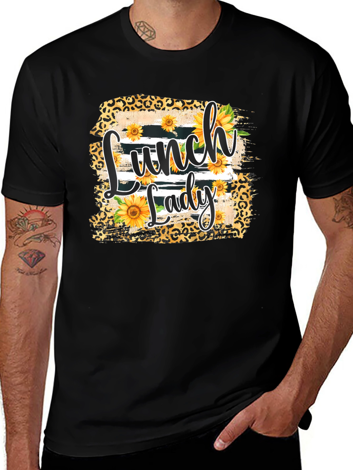 Variant 14 of Lunch Lady Sunflower Leopard Print T-Shirt