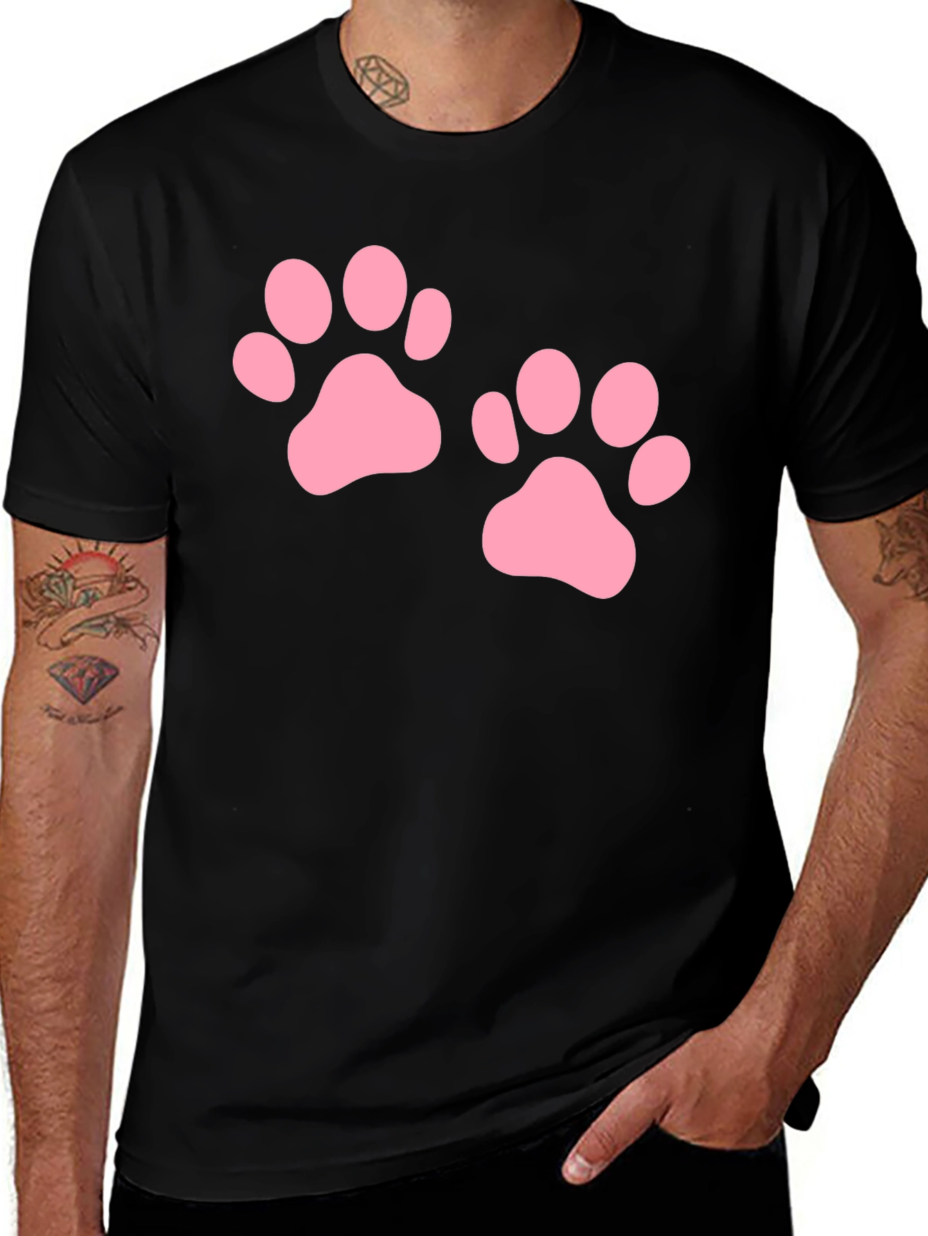 Variant 11 of Cute Pink Paw Print Black T-Shirt