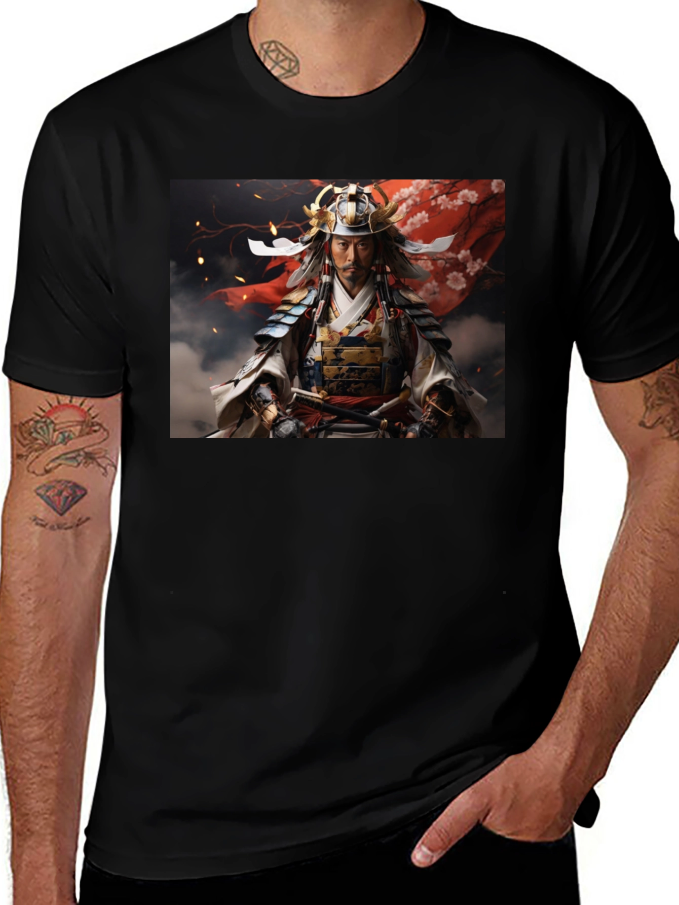 Variant 16 of Samurai Warrior Graphic Tee - Black Cotton Blend