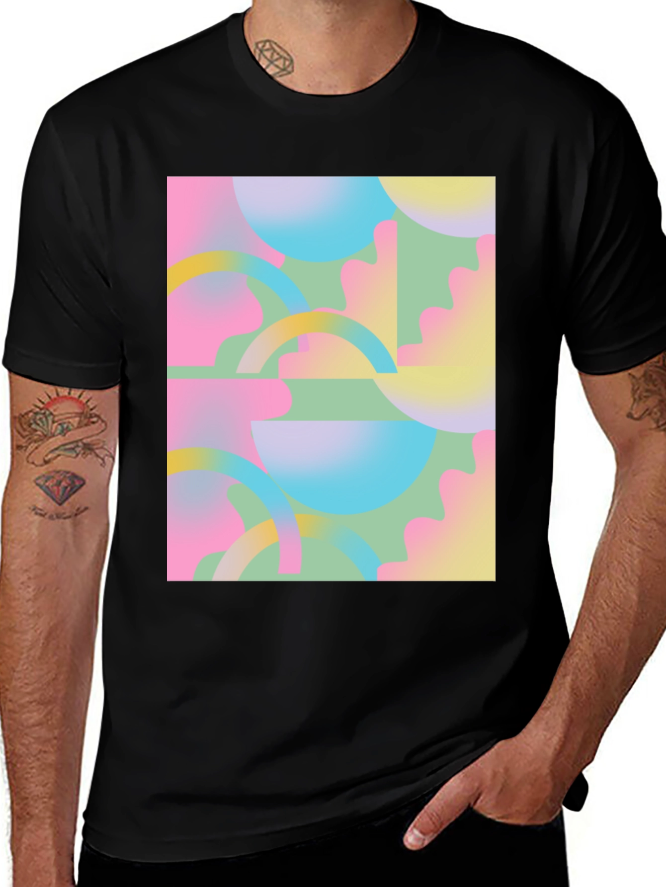 Variant 13 of Retro Geometric Print Black T-Shirt
