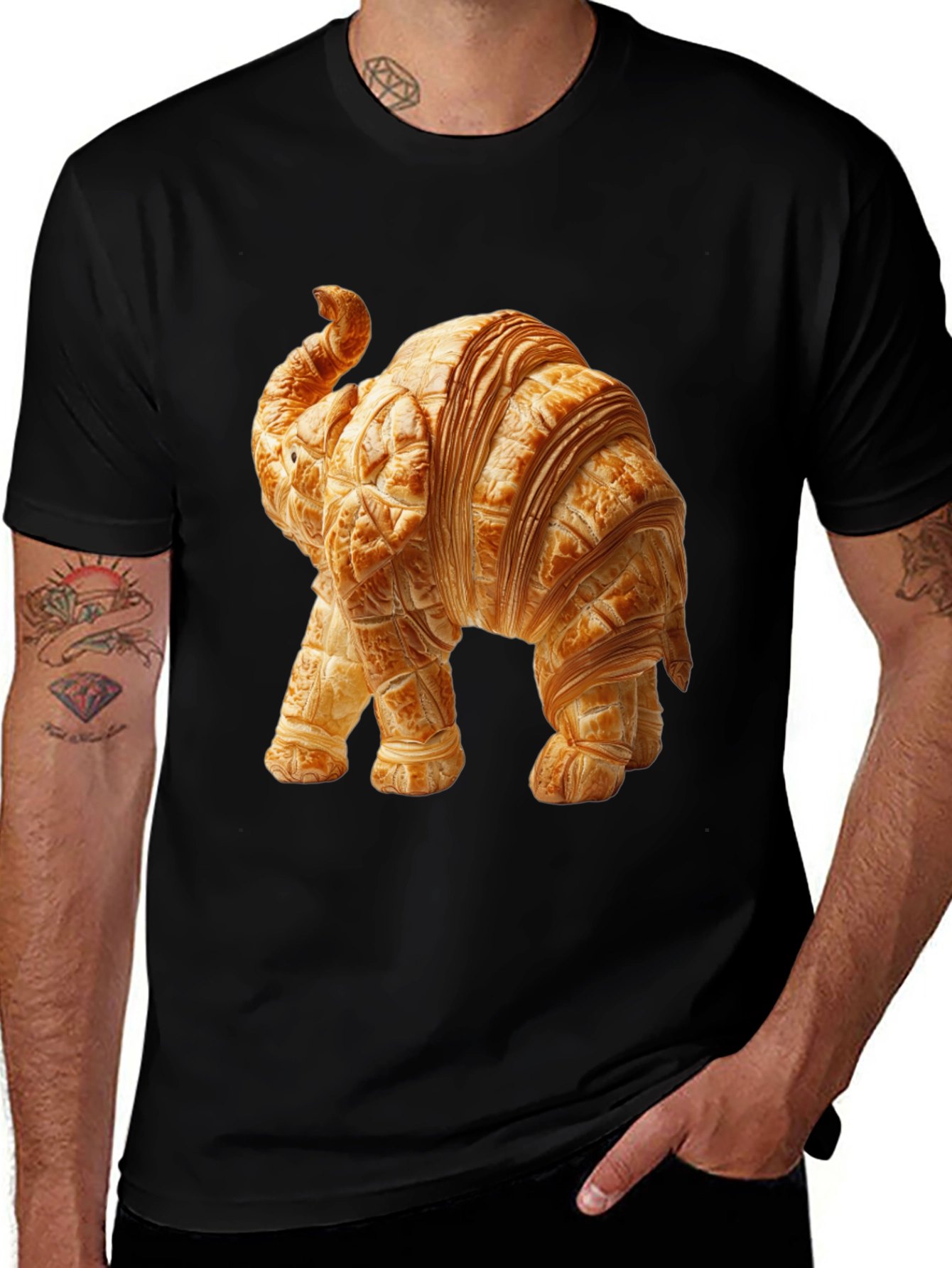Variant 10 of Croissant Elephant Graphic Tee - Unique Foodie Shirt