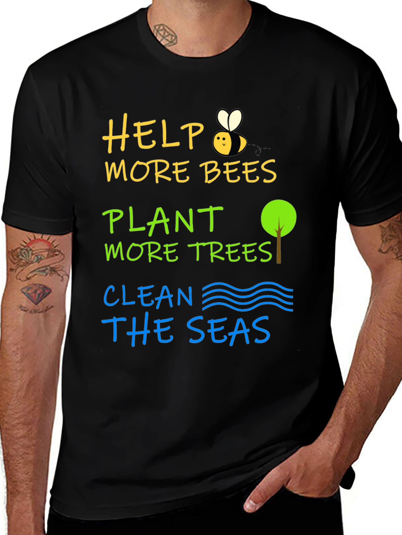 Eco-Friendly T-Shirt: Help Bees, Plant Trees, Clean Seas