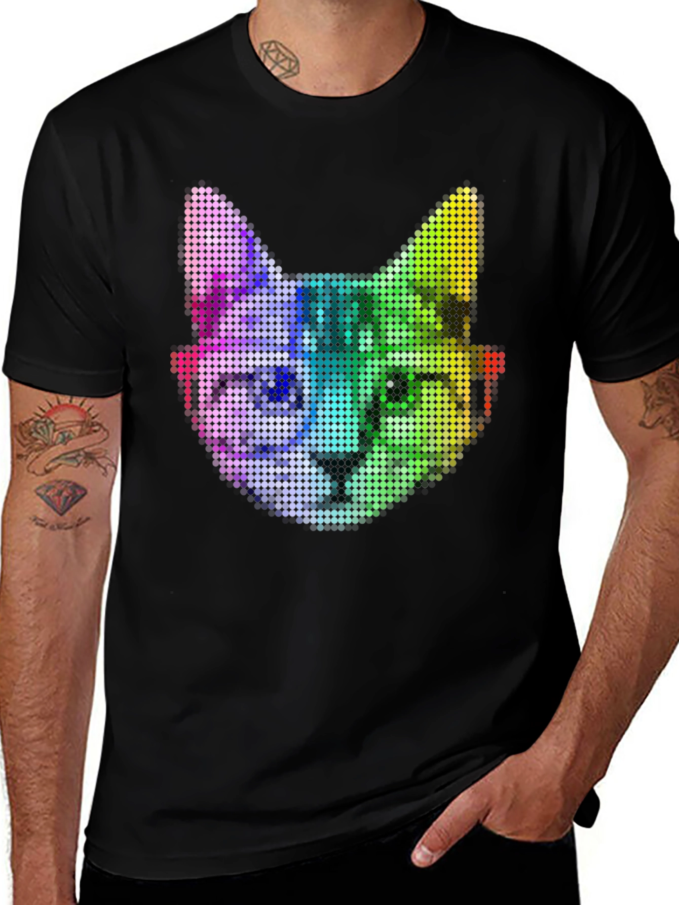 Variant 21 of Pixel Cat T-Shirt: Cool Rainbow Cat Tee