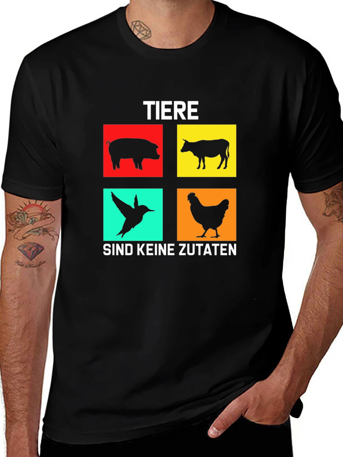 Black Vegan T-Shirt: Tiere Sind Keine Zutaten main image