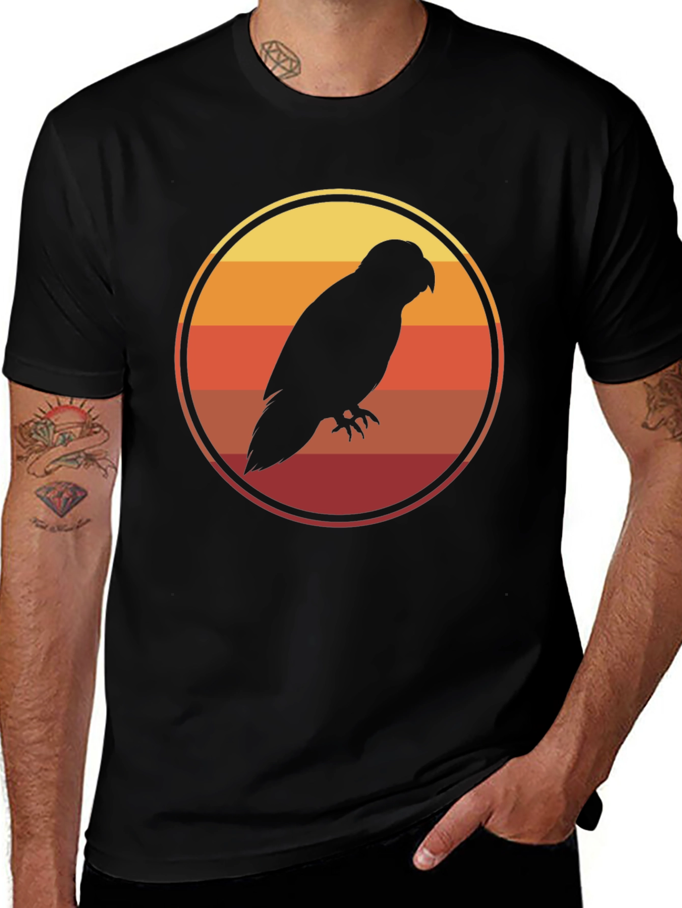 Sunset Parrot T-Shirt - Retro Bird Graphic Tee