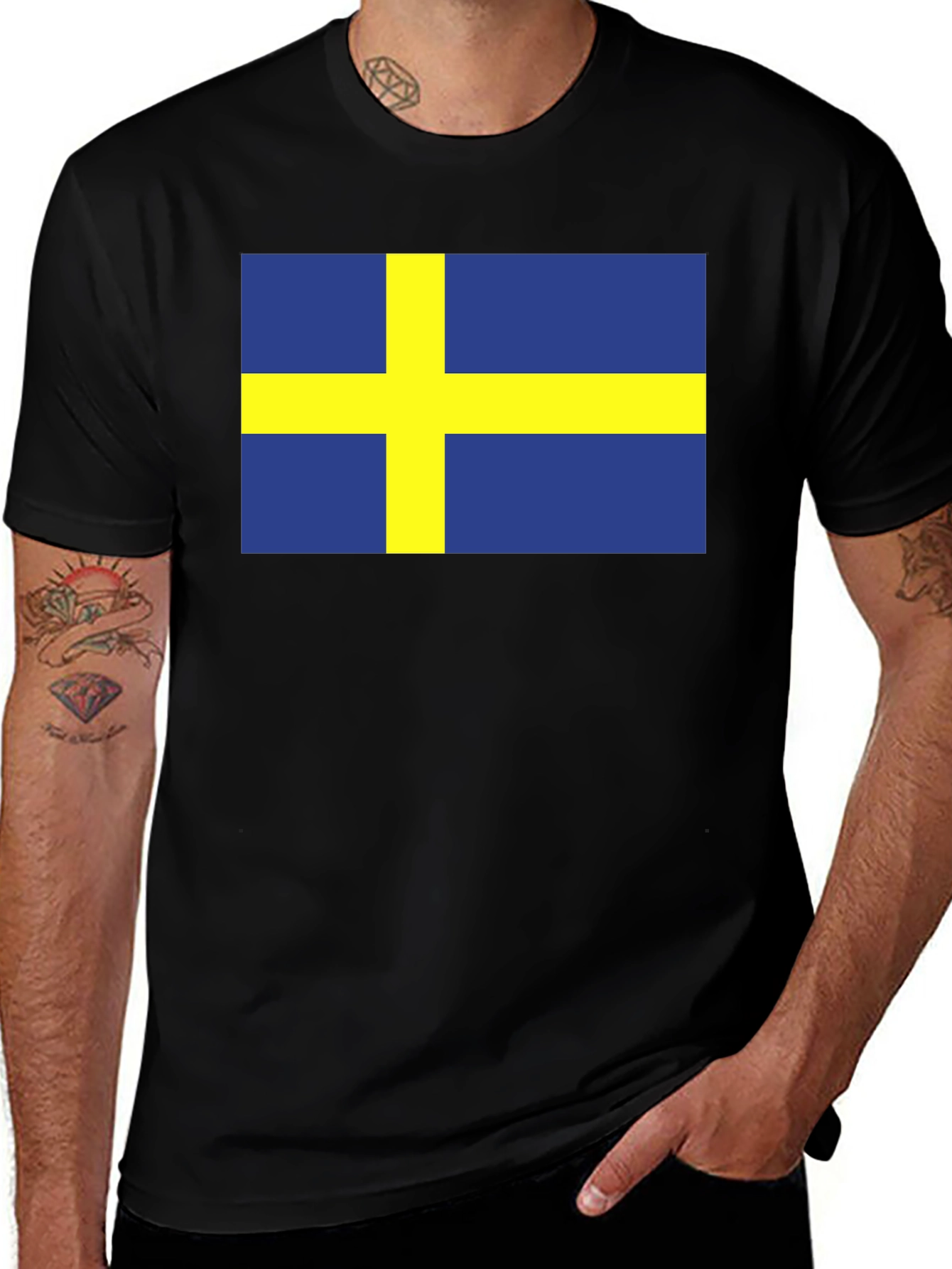 Variant 18 of Swedish Flag Graphic Tee - Black Cotton T-Shirt