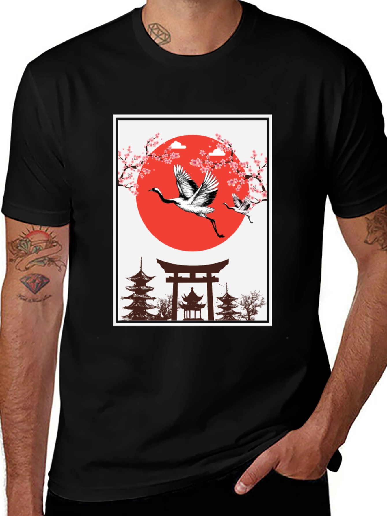 Japanese Crane T-Shirt - Black