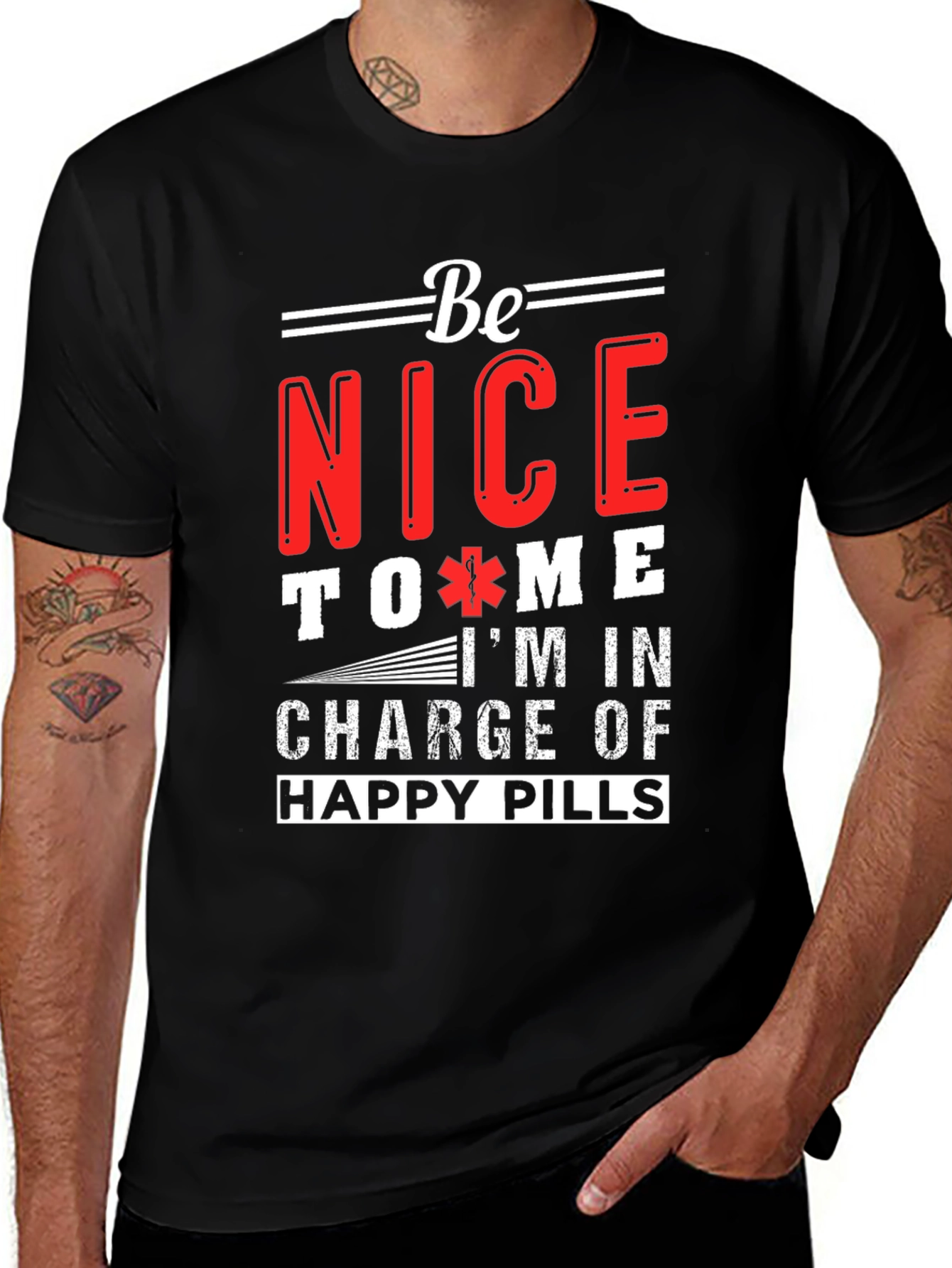Variant 12 of Be Nice I'm In Charge Of Happy Pills Graphic T-Shirt