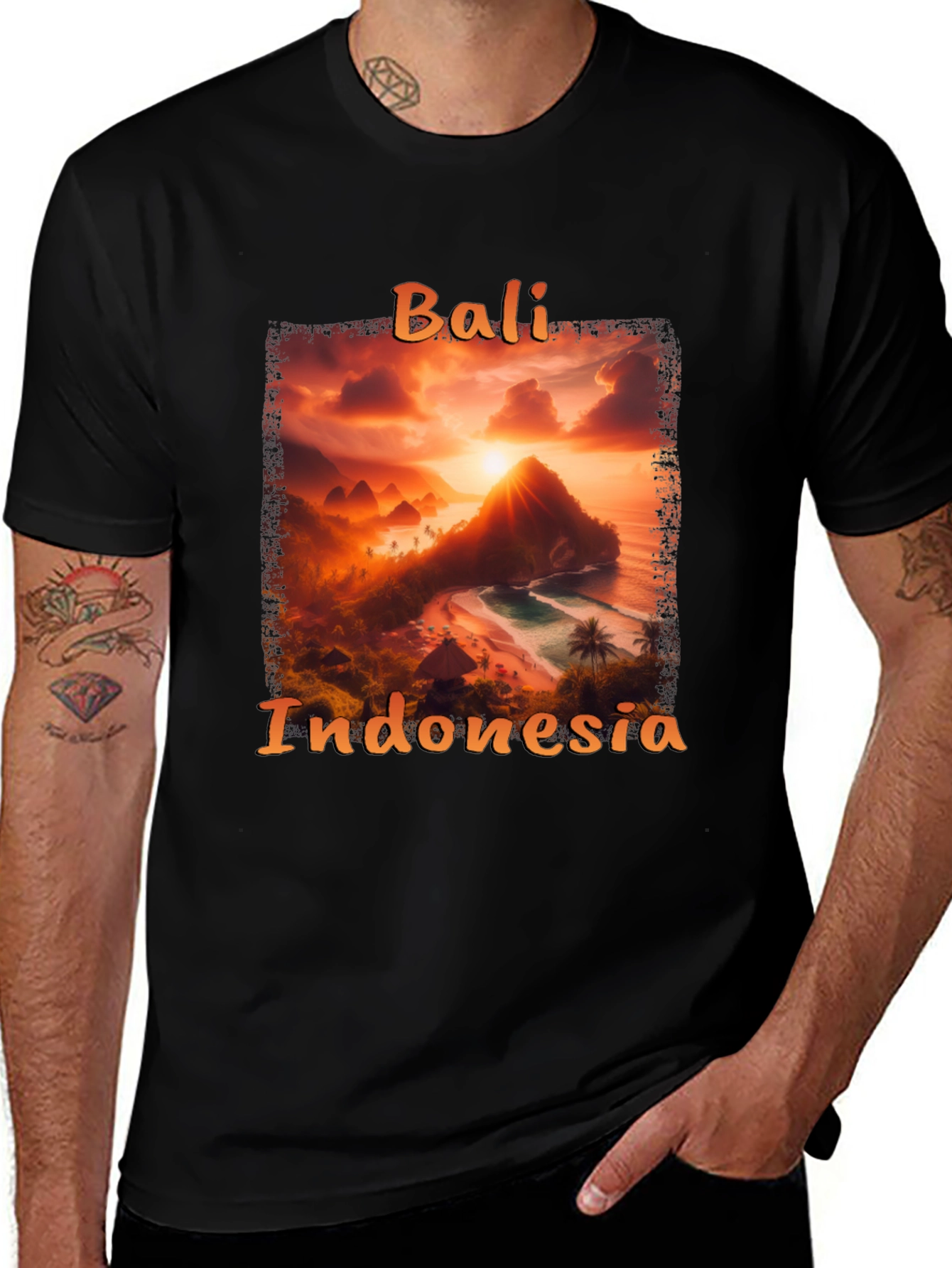 Bali Indonesia Sunset Graphic Tee - Black