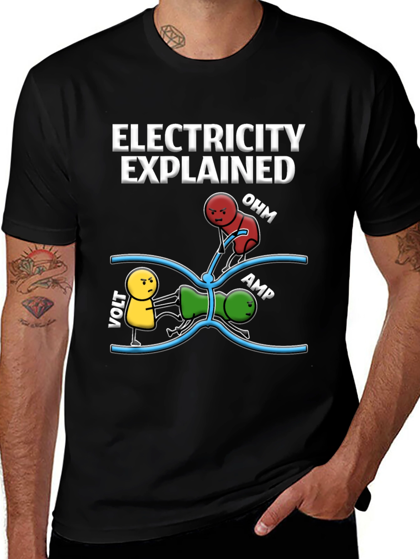 Variant 6 of Electricity Explained Black Graphic T-Shirt