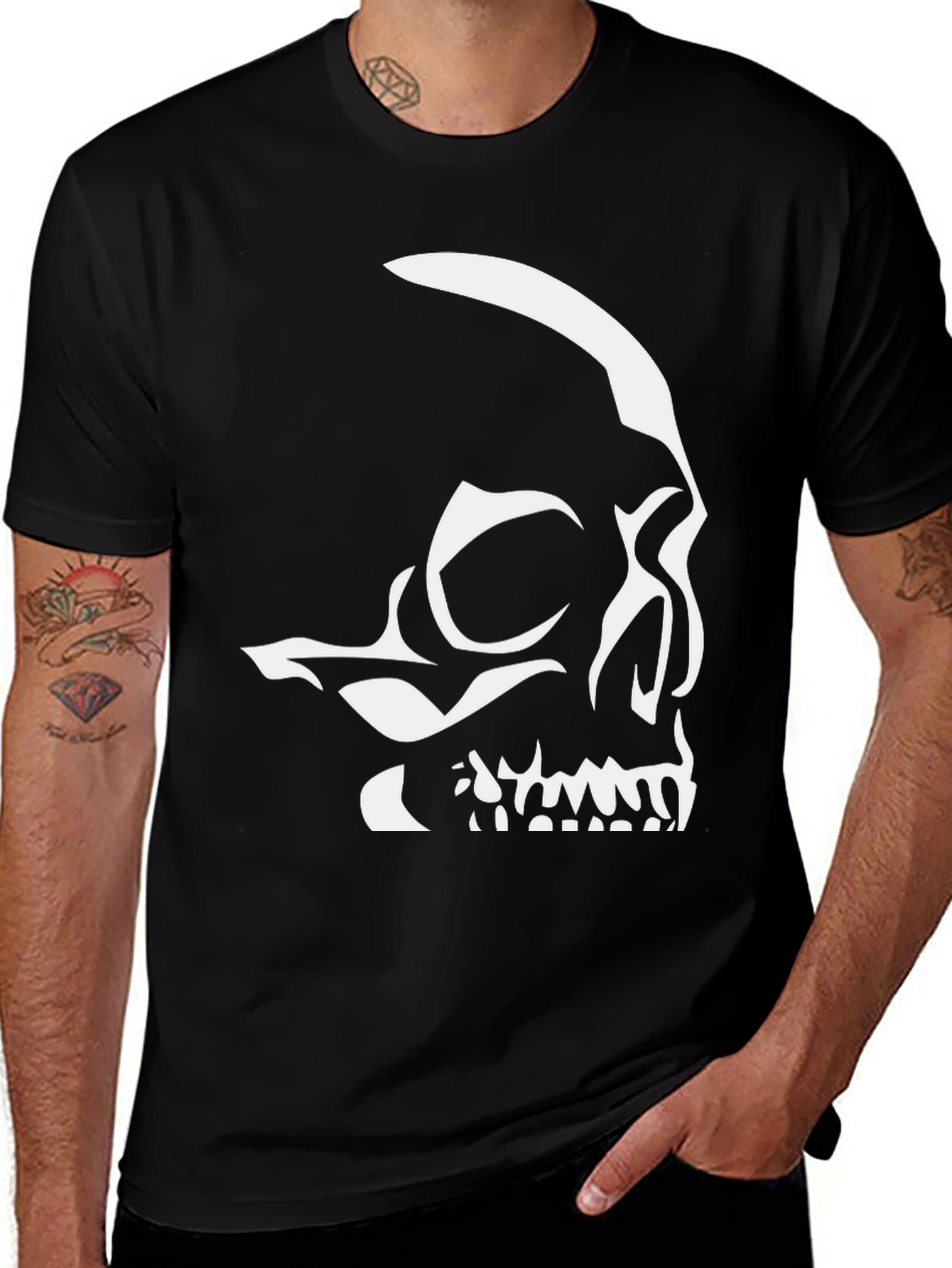 Variant 23 of Skull Graphic Tee - Black Cotton Blend T-Shirt