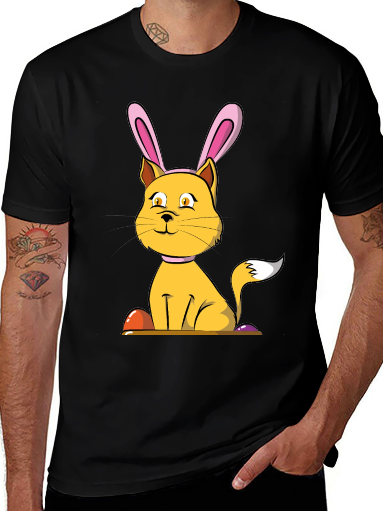 Variant 26 of Easter Cat Bunny Ears Black T-Shirt