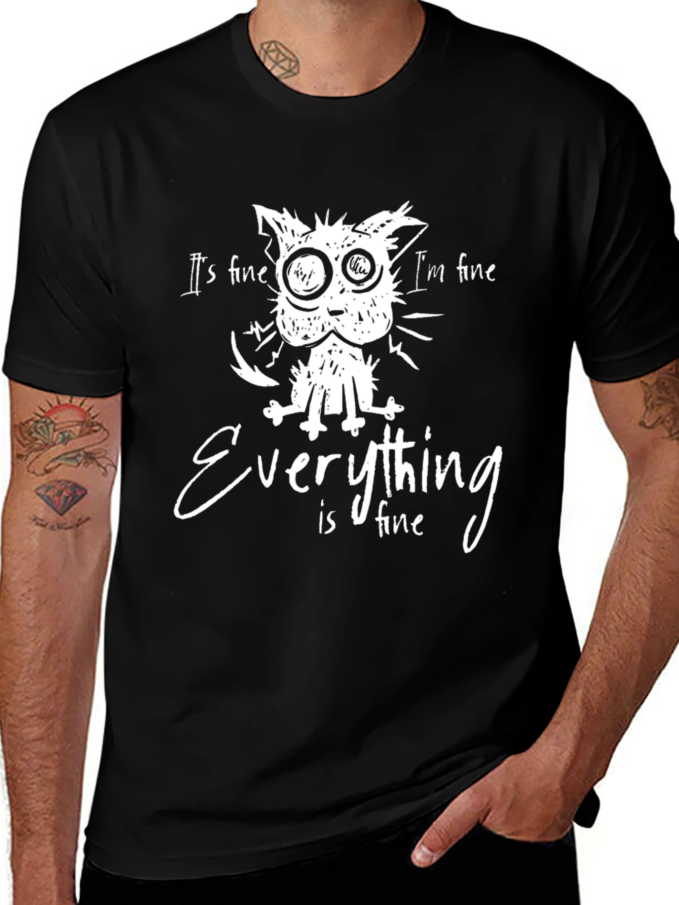Variant 24 of It's Fine Cat Graphic T-Shirt - Unisex Black Tee