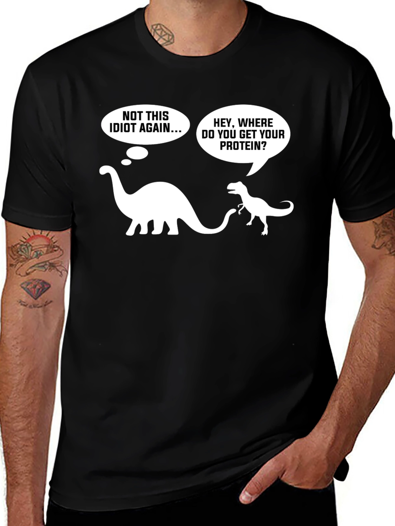 Black Dinosaur Protein T-Shirt - Funny Vegan Tee main image