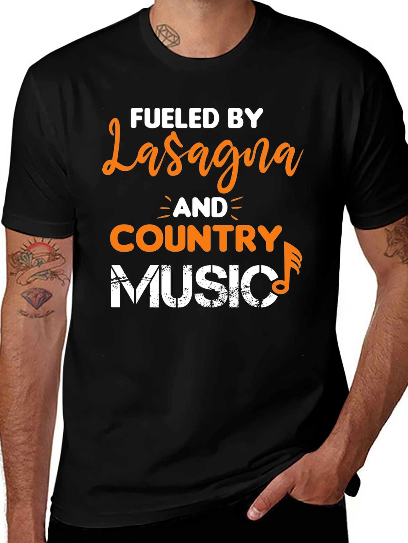 Variant 4 of Fueled By Lasagna and Country Music Graphic T-Shirt