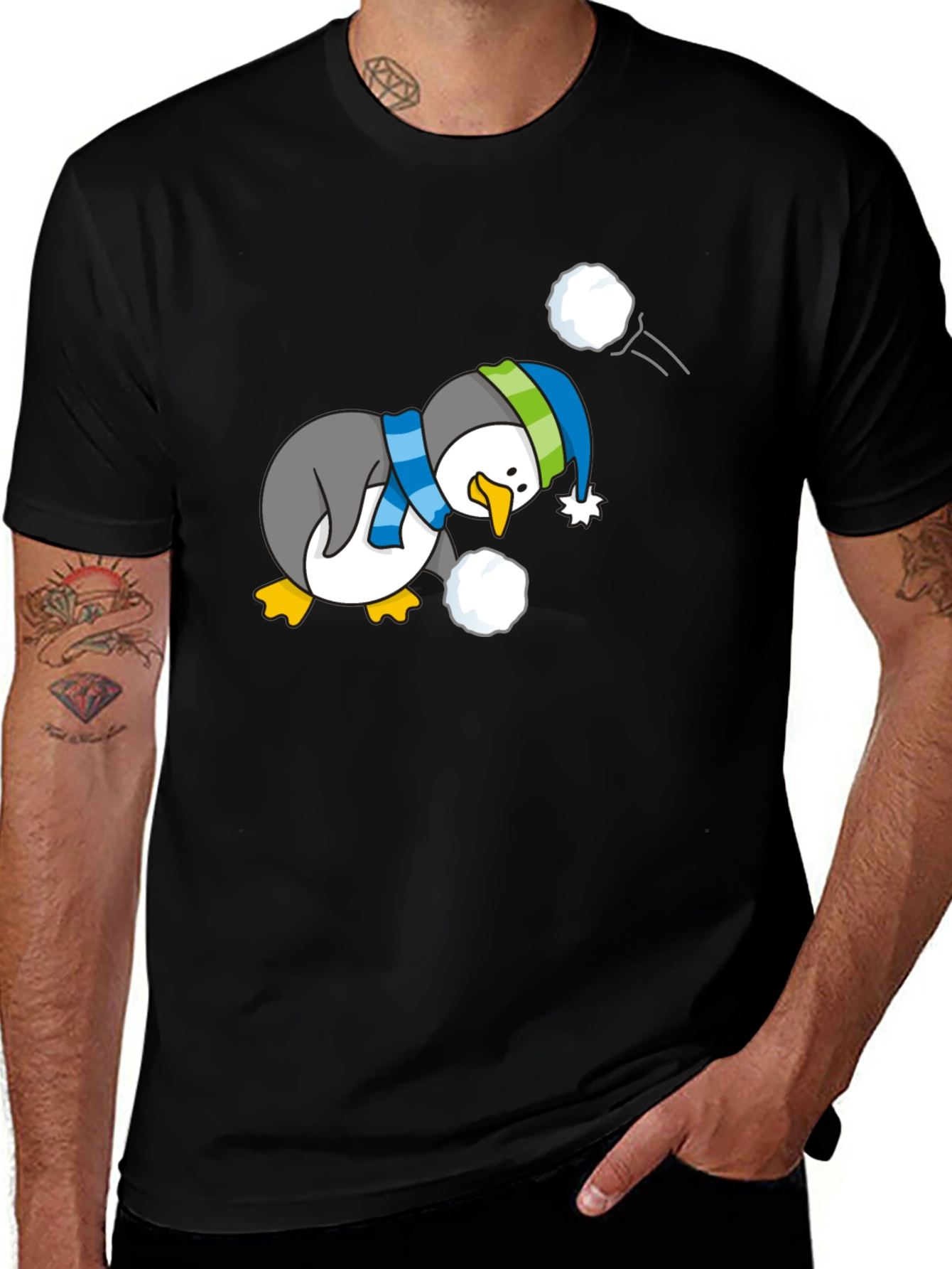 Variant 17 of Penguin Snowball Fight Graphic Tee