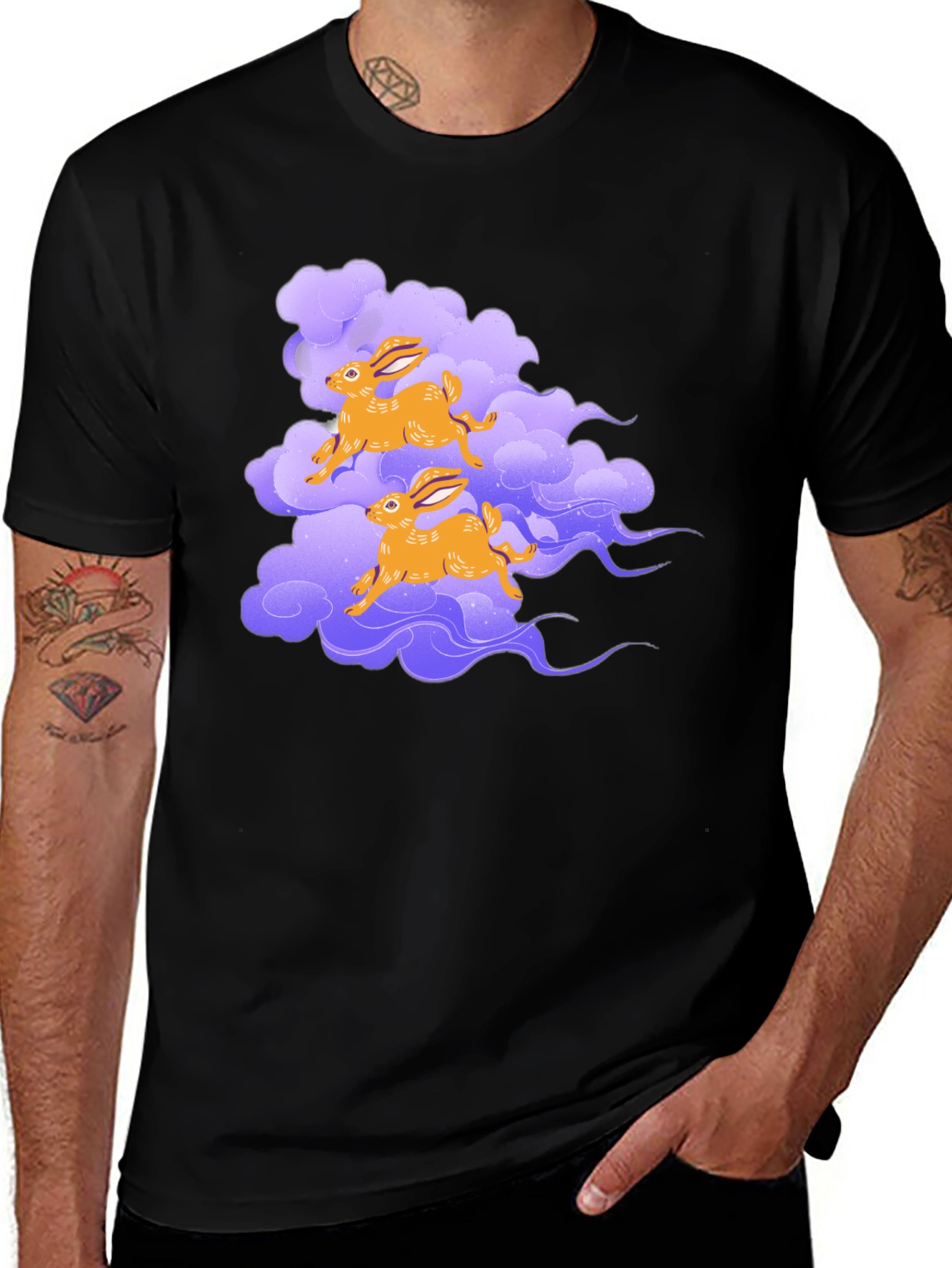 Variant 5 of Rabbit Cloud Graphic Tee - Stylish Black T-Shirt