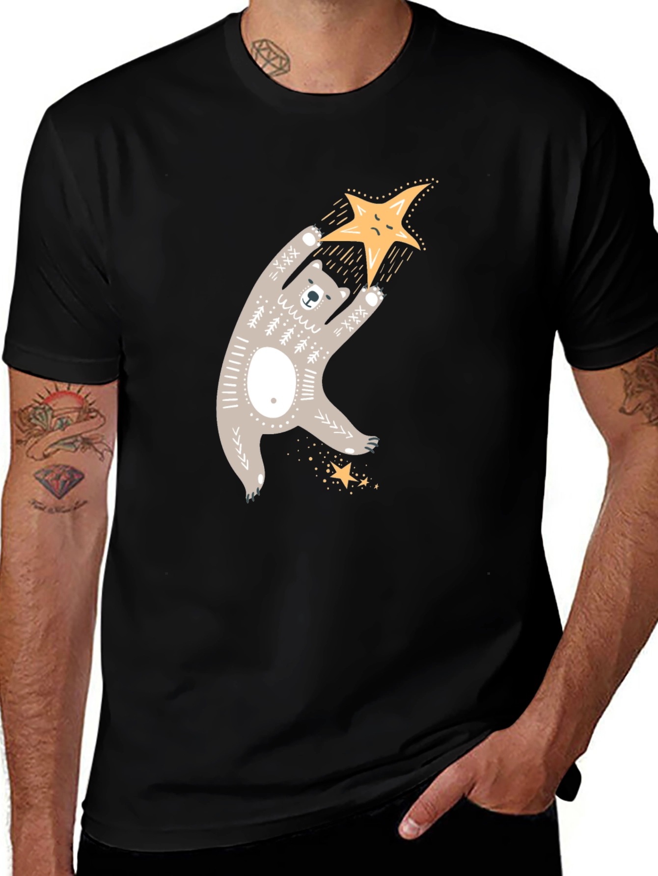 Variant 20 of Whimsical Bear Reaching for Star Graphic T-Shirt