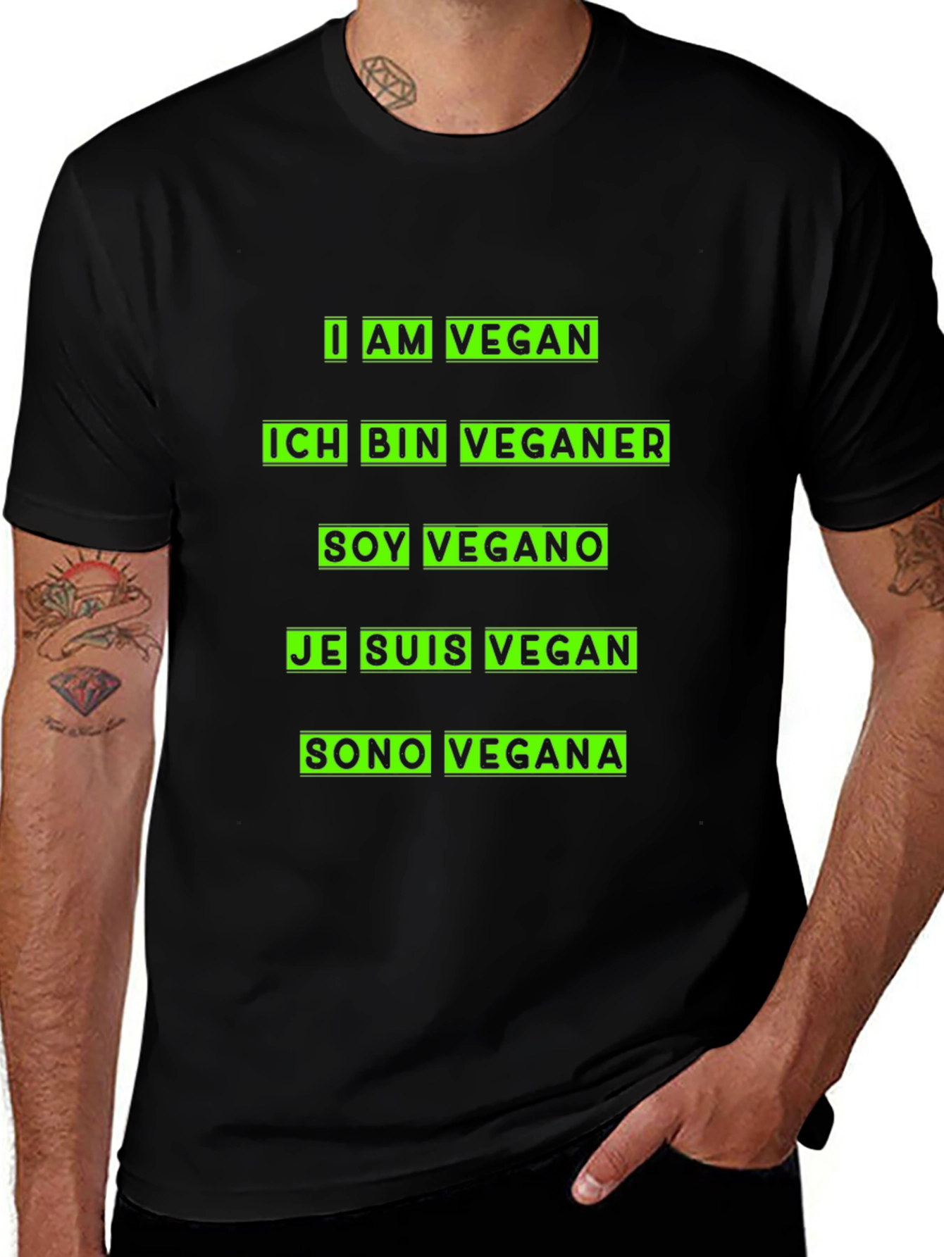 Variant 28 of I Am Vegan T-Shirt - Multi-Language Vegan Pride