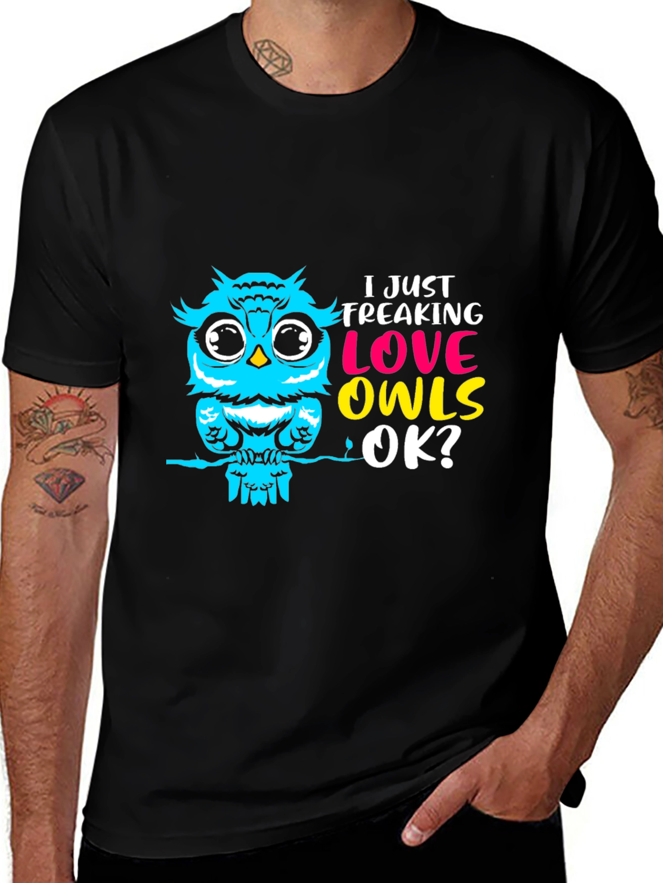 Variant 19 of I Love Owls Graphic Tee - Black Cotton T-Shirt