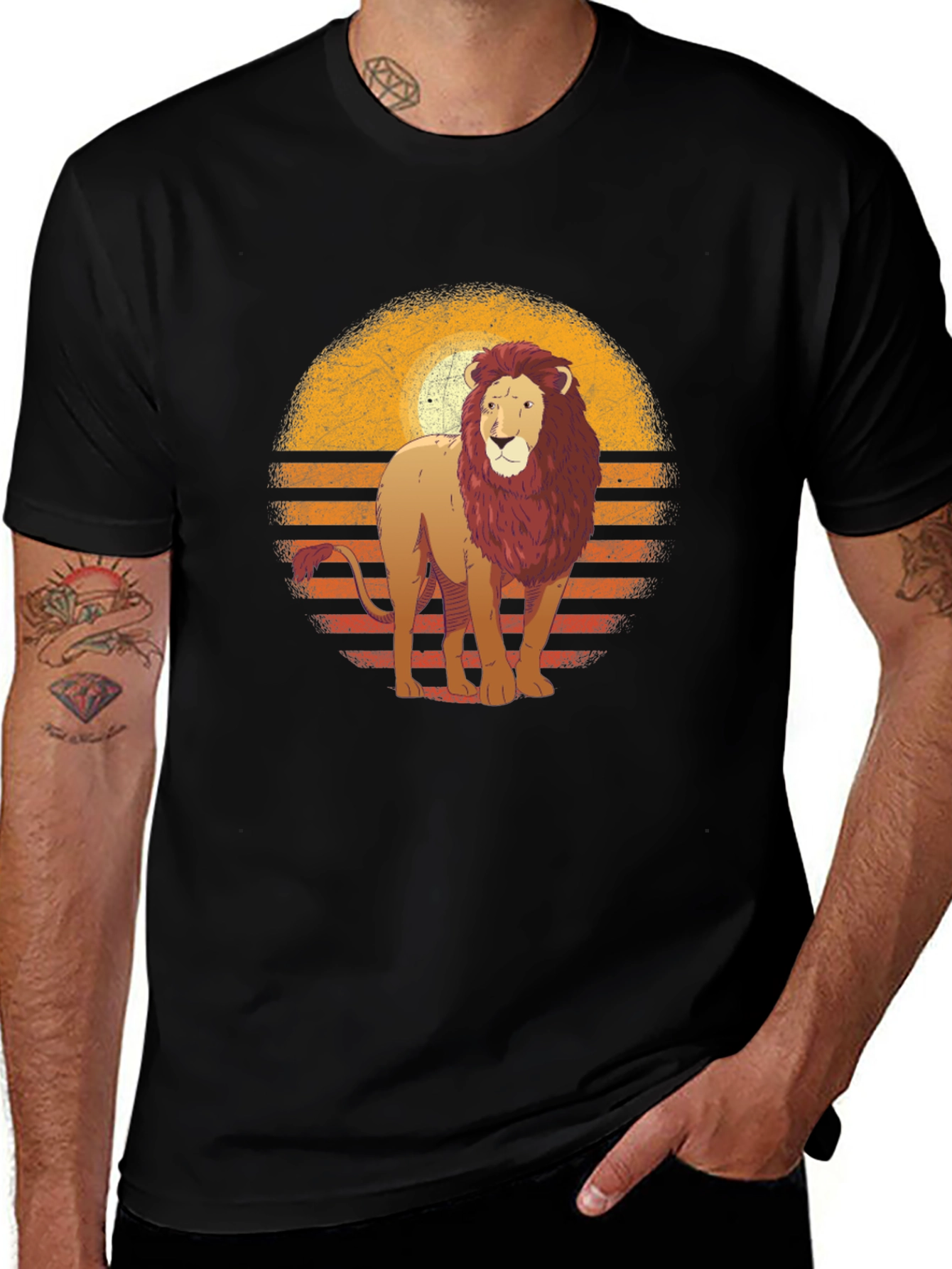 Variant 29 of Lion Sunset Graphic T-Shirt - Black