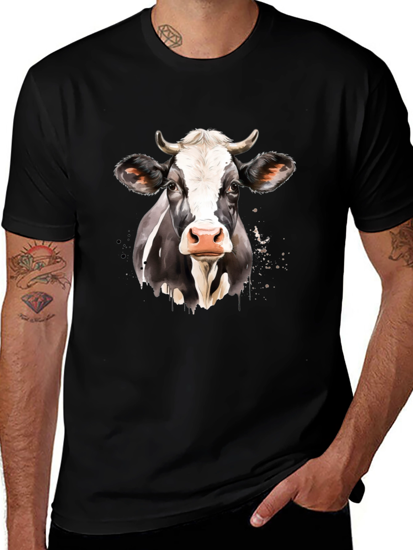 Variant 13 of Cow Graphic Tee - Men's Black T-Shirt