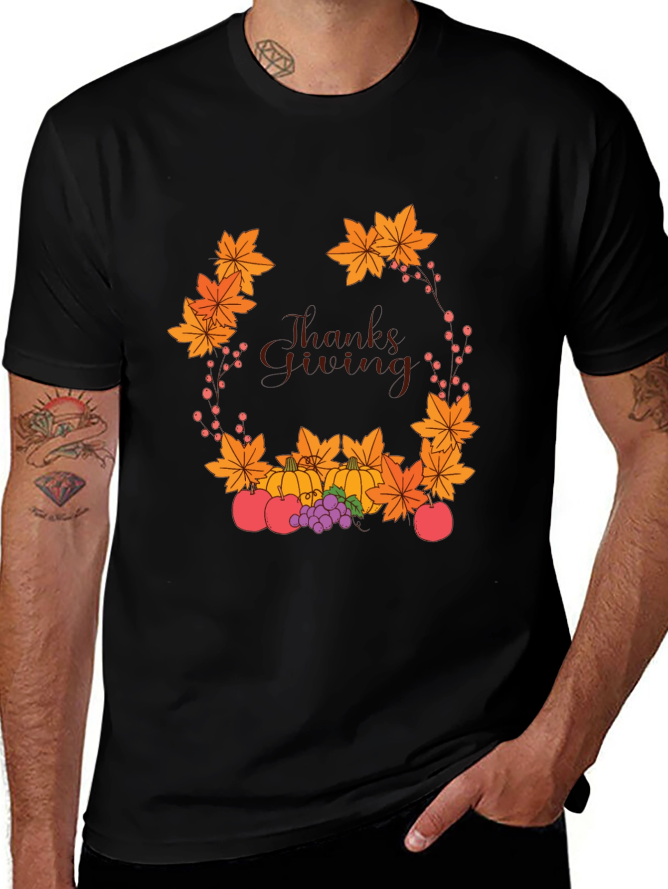 Thanksgiving Theme Graphic Tee - Autumn Harvest Design