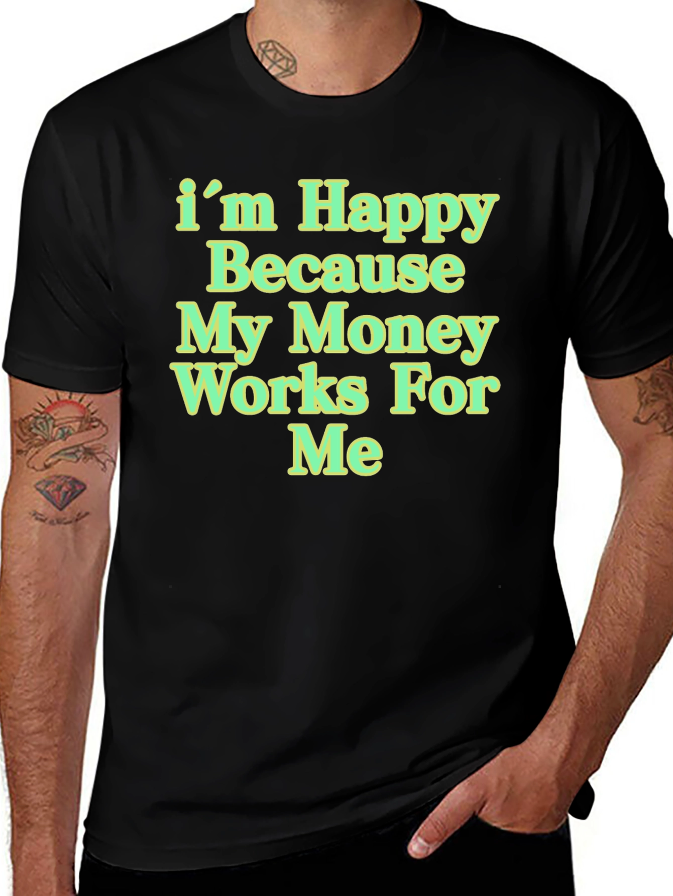 Variant 19 of Happy Money Works For Me Black Cotton Graphic Tee