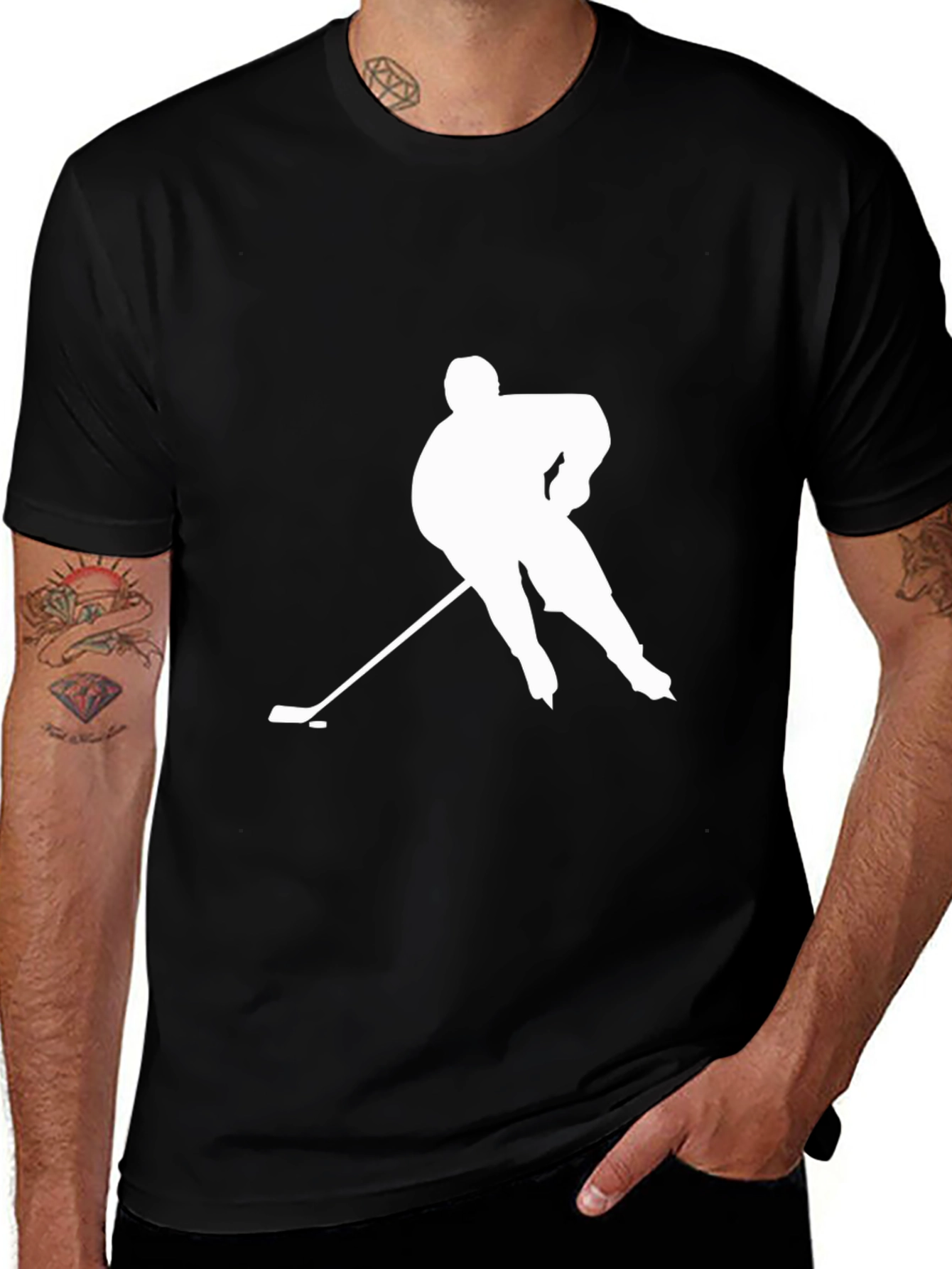 Variant 27 of Hockey Player Graphic T-Shirt - Black Cotton Tee