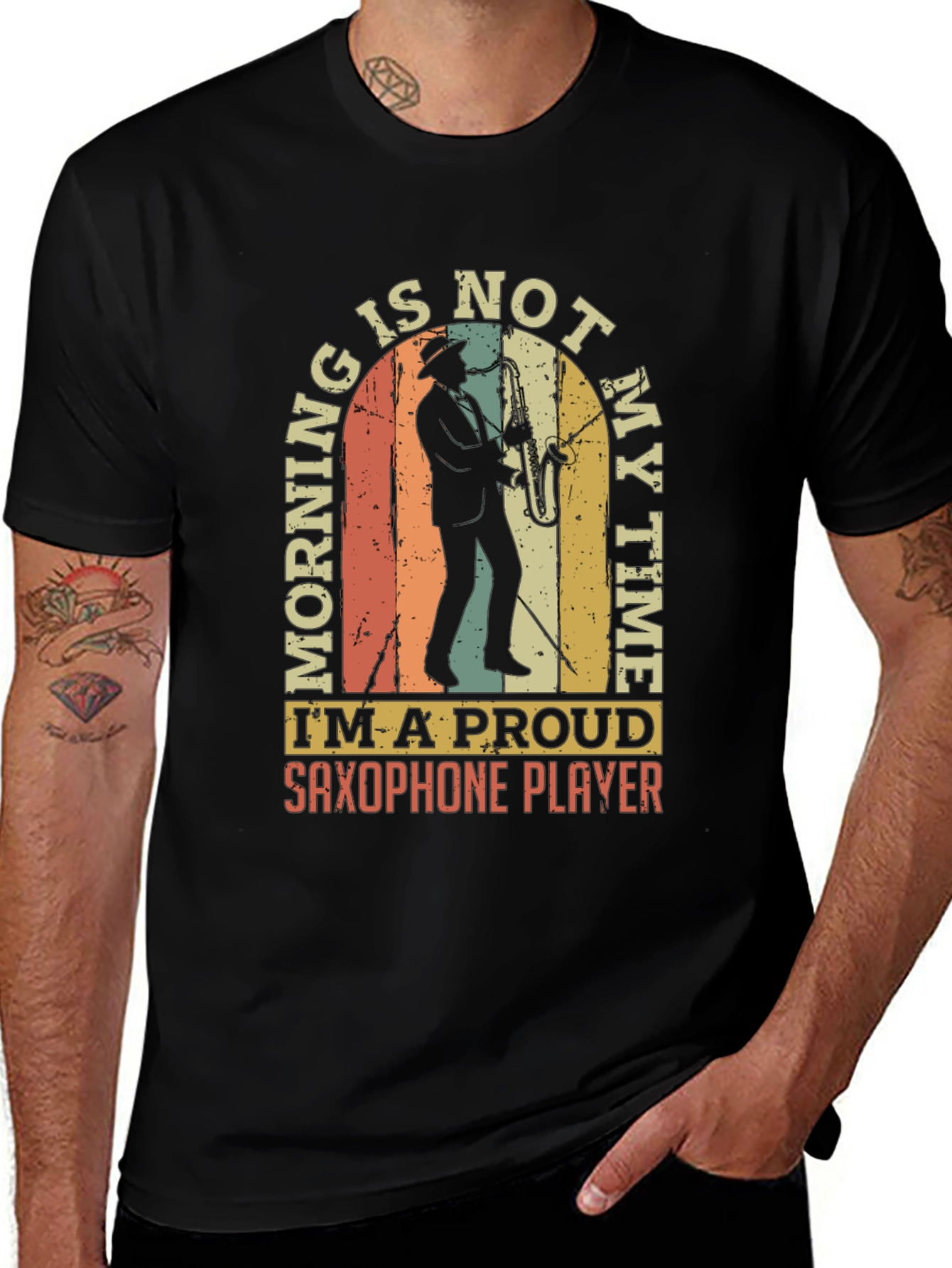 Variant 26 of Saxophone Player T-Shirt - Morning is Not My Time!