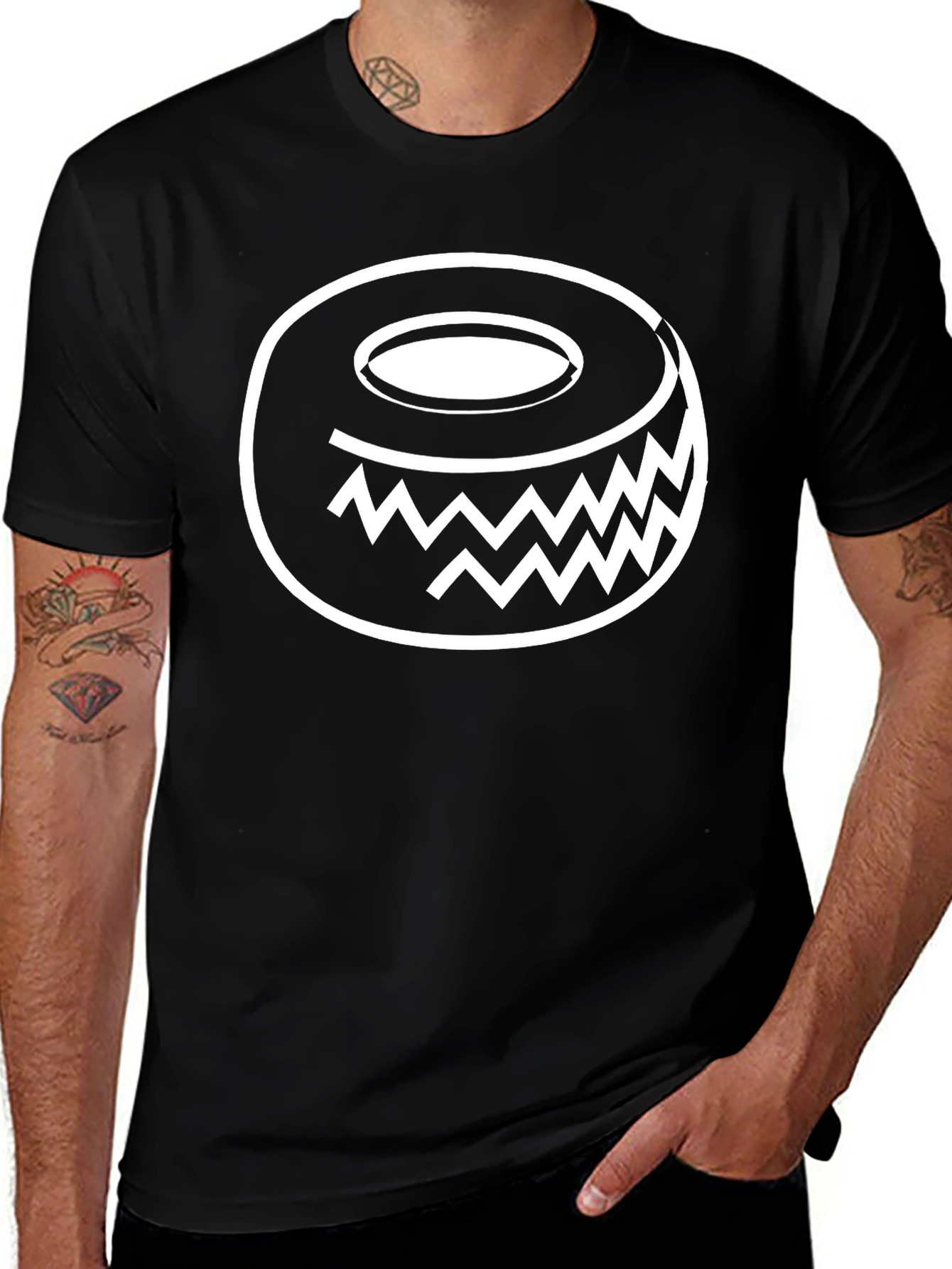 Variant 30 of Funky Geometric Donut Graphic Tee - Black Cotton