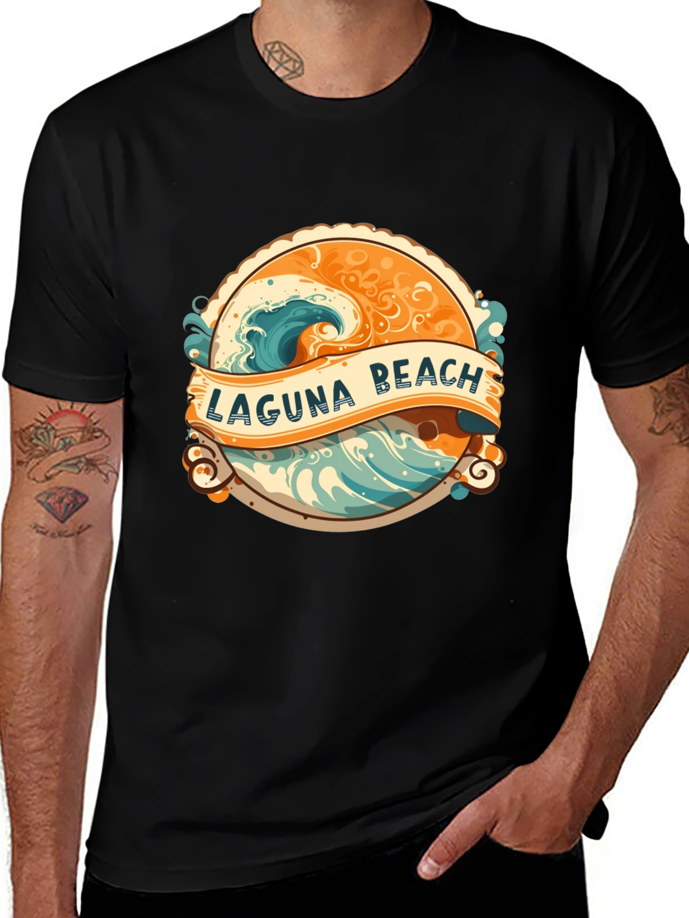 Laguna Beach Graphic Tee - Retro Wave Design