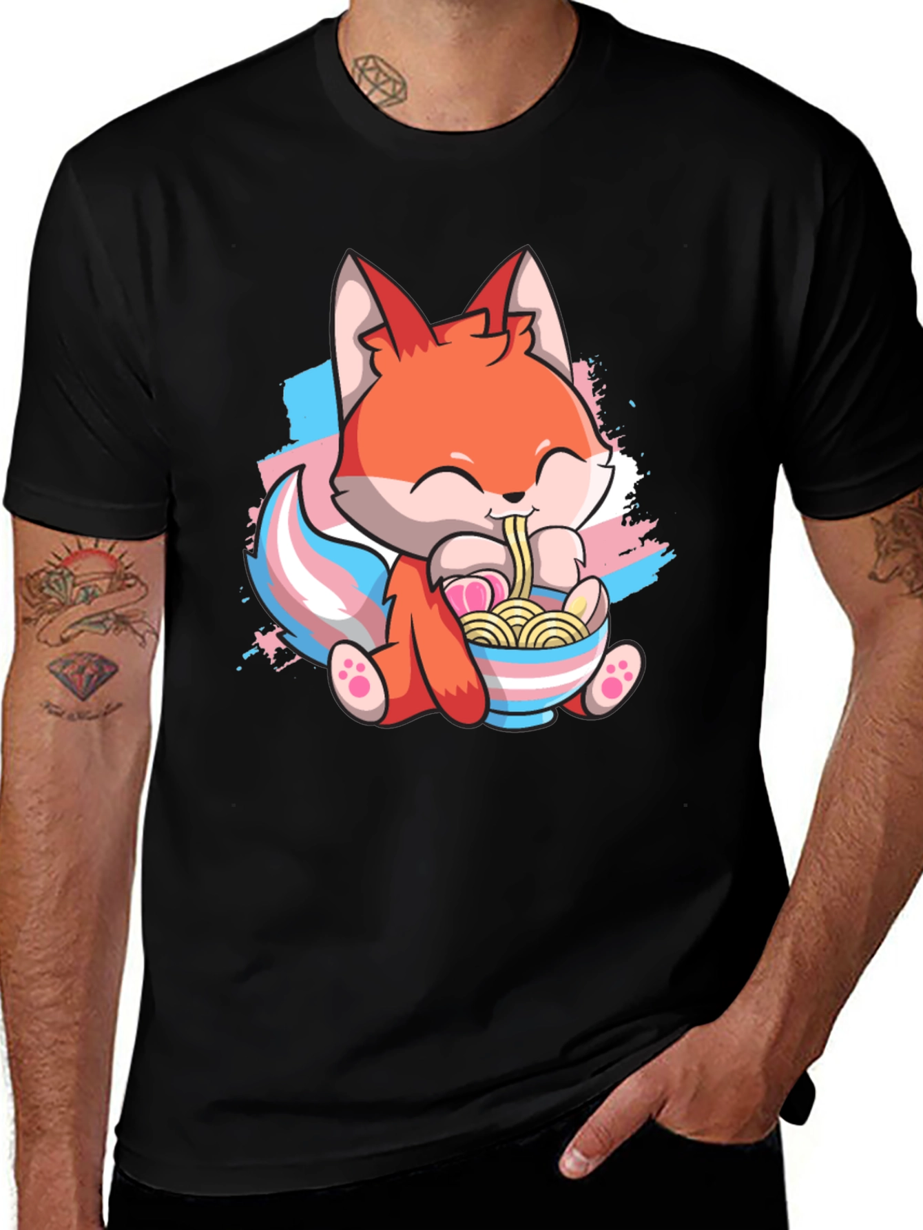 Cute Fox Ramen Trans Pride T-Shirt