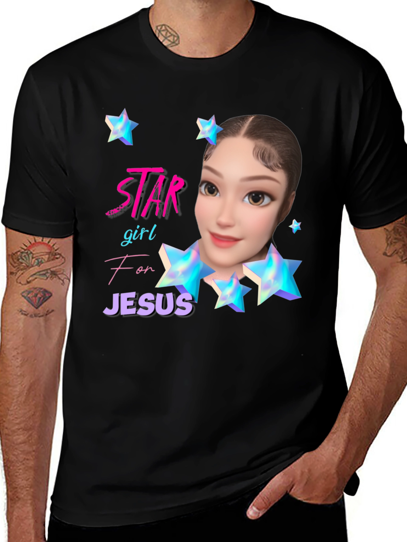 Star Girl for Jesus Black T-Shirt